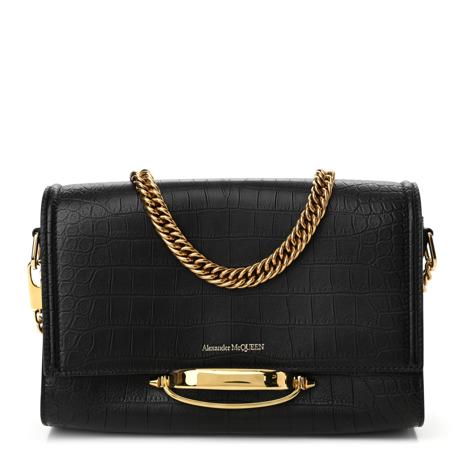 Alexander McQueen Calfskin Crocodile Embossed The Story Shoulder Bag Black 1 of 9