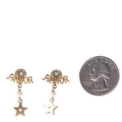 Christian Dior Pearl Crystal Star J'adior Drop Earrings Antique Gold 2 of 4