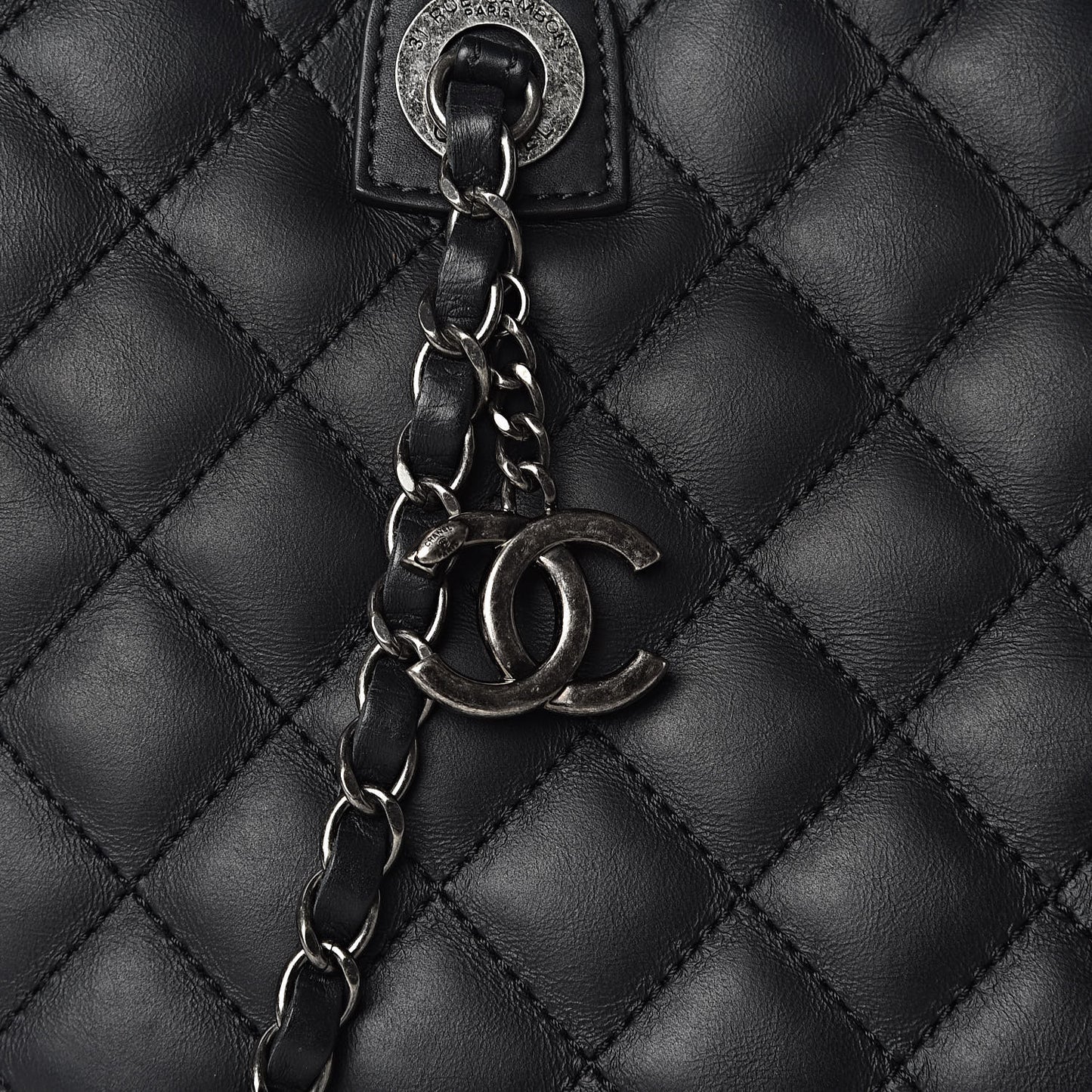 Calfskin Quilted Large Easy Shopping Tote Black