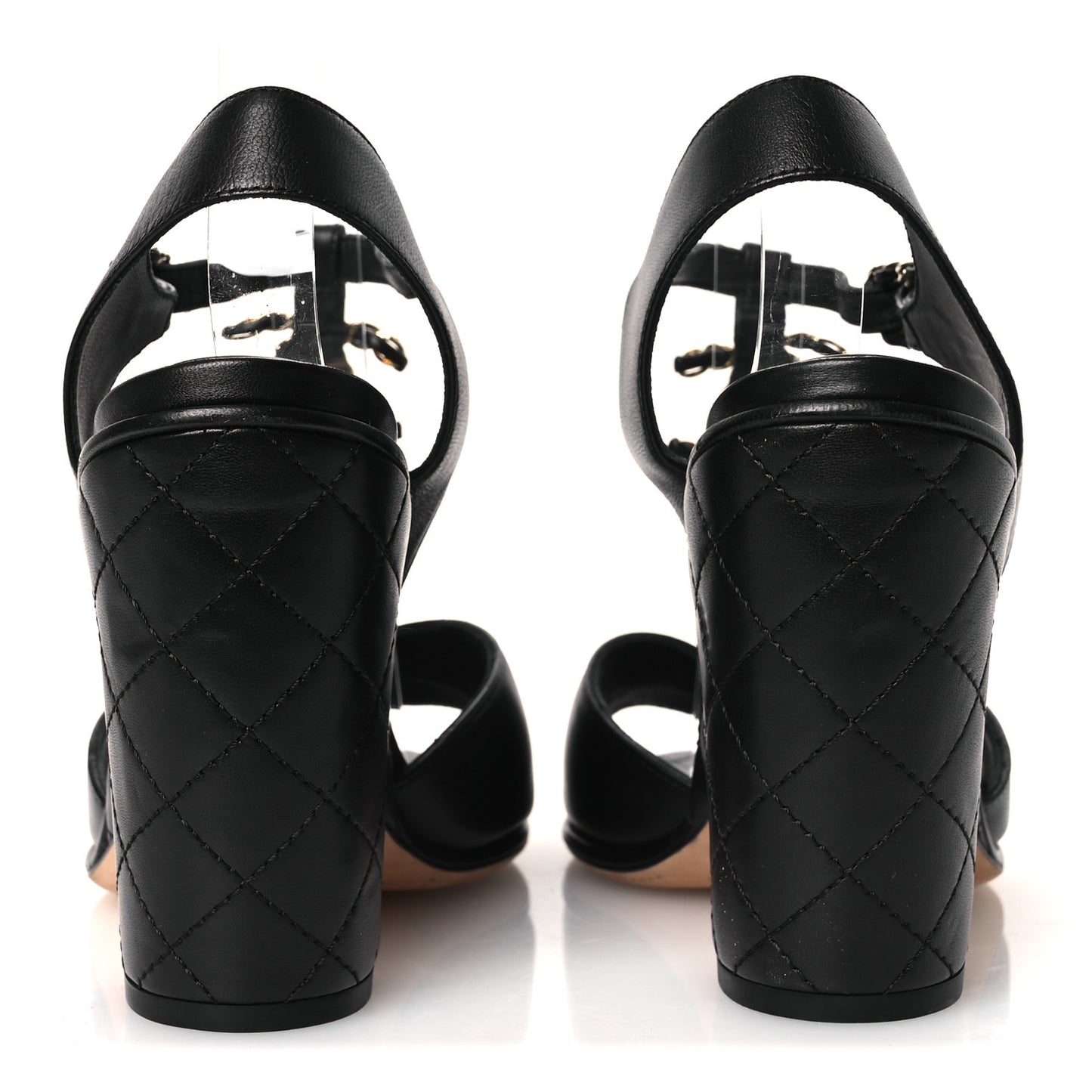 Lambskin Quilted Chain CC Wedge Sandals 39 Black