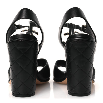 Chanel Lambskin Quilted Chain CC Wedge Sandals 39 Black 6 of 12
