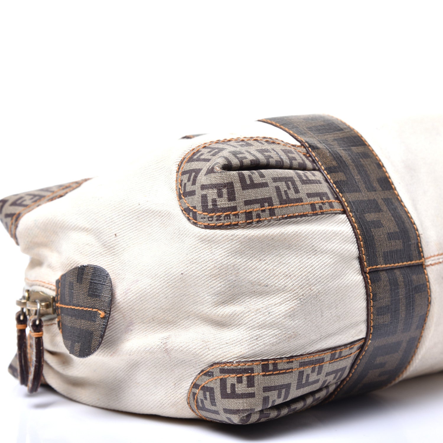 Fendi Canvas Zucca Zucchino Spalmati Mixed Media Boston White Mogano Panna 8 of 14