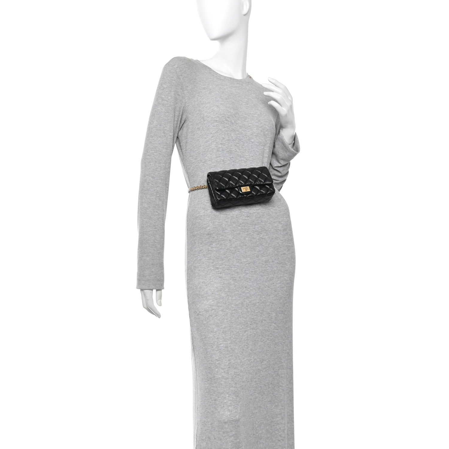 Chanel Aged Calfskin Quilted 2.55 Reissue Flap Belt Bag Clutch Black 2 of 10