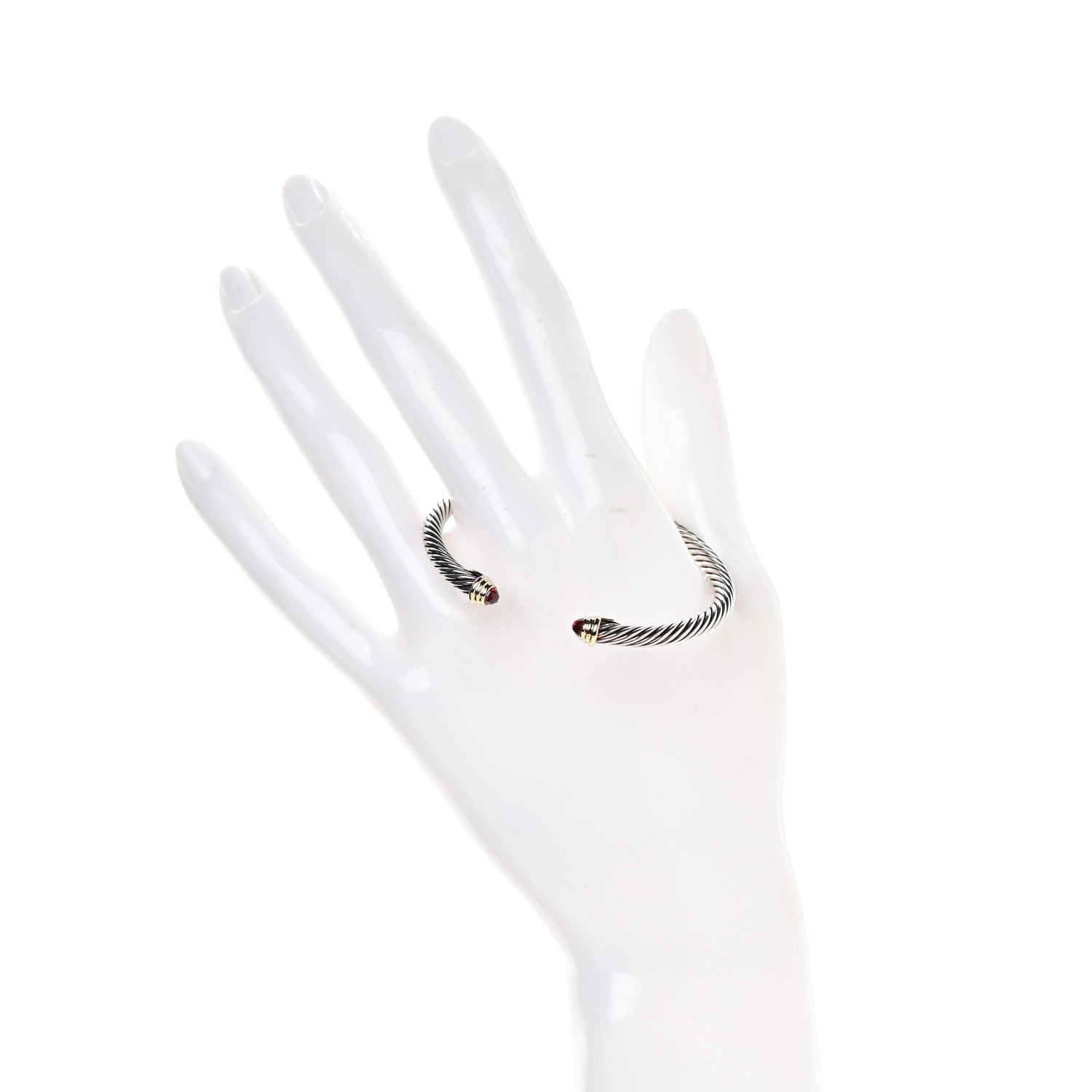 David Yurman Sterling Silver 14K Yellow Gold Garnet 4mm Kids Birthstone Cable Bracelet 2 of 6