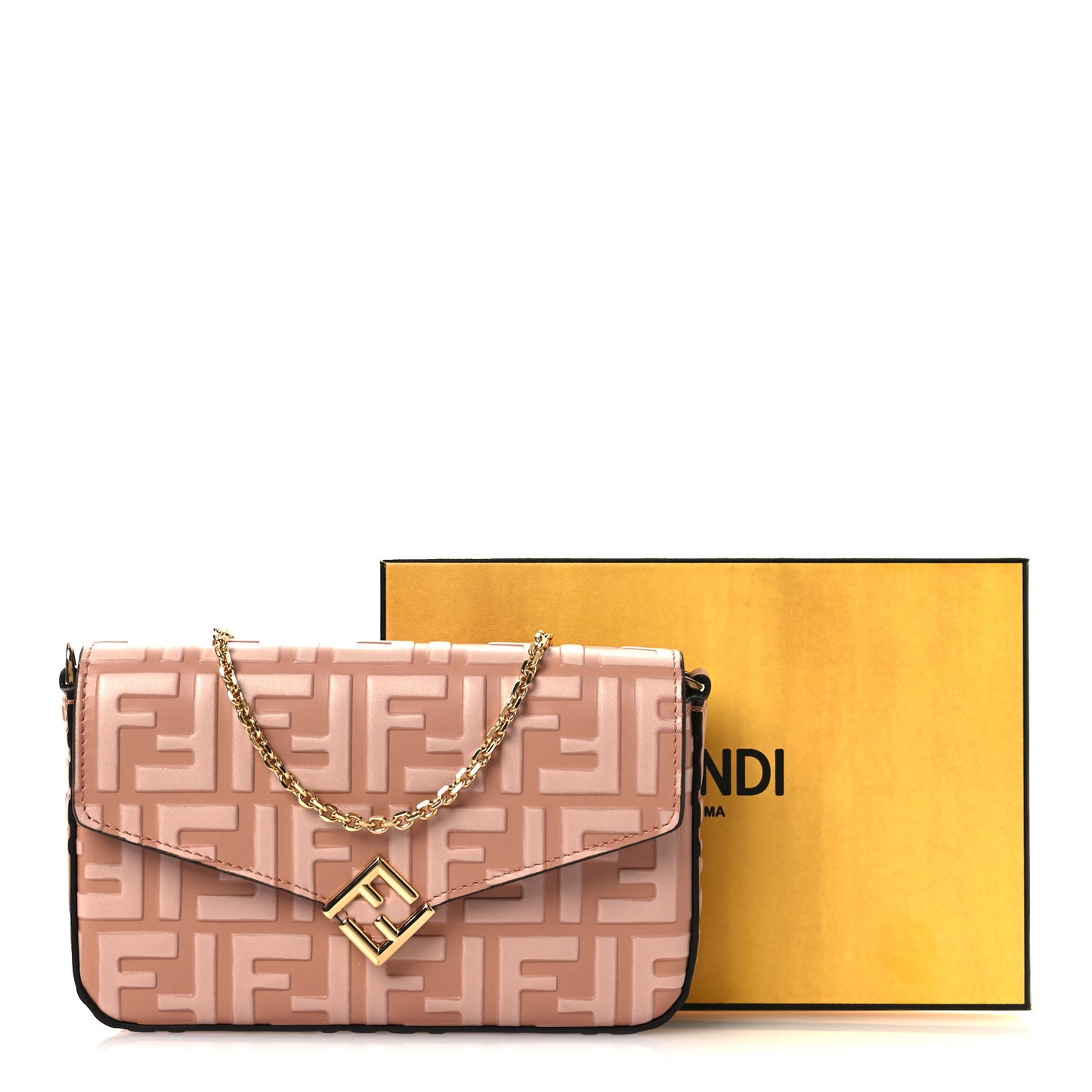 Calfskin FF Diamonds Wallet On Chain Pink