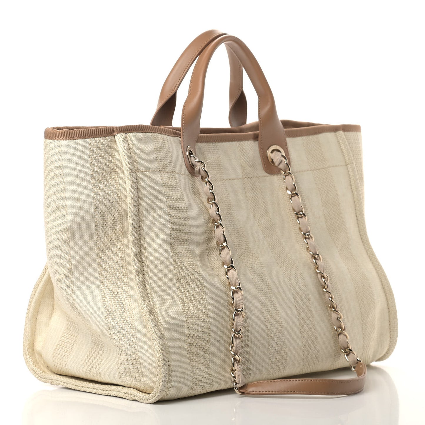 Mixed Fibers Striped Medium Deauville Tote Beige