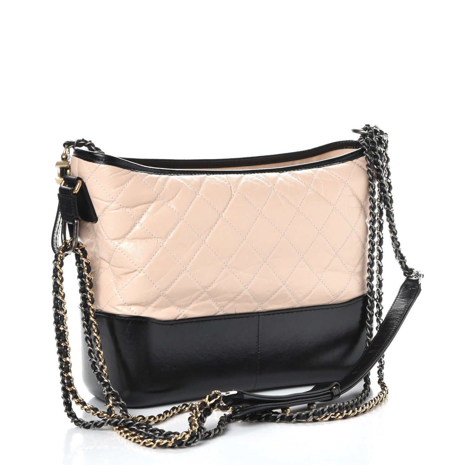 Chanel Aged Calfskin Quilted Medium Gabrielle Hobo Beige Black 3 of 10