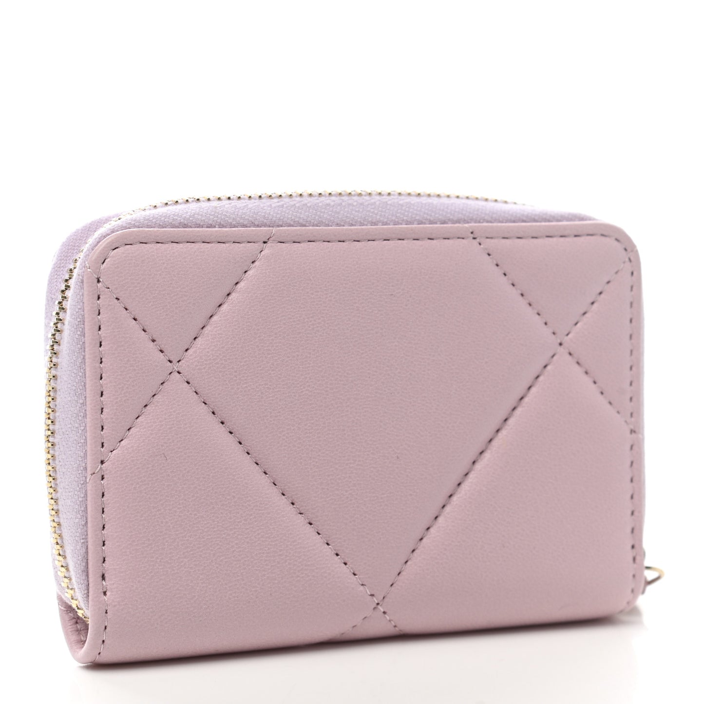 Lambskin Quilted Chanel 19 Zip Around Coin Purse Wallet Light Pink