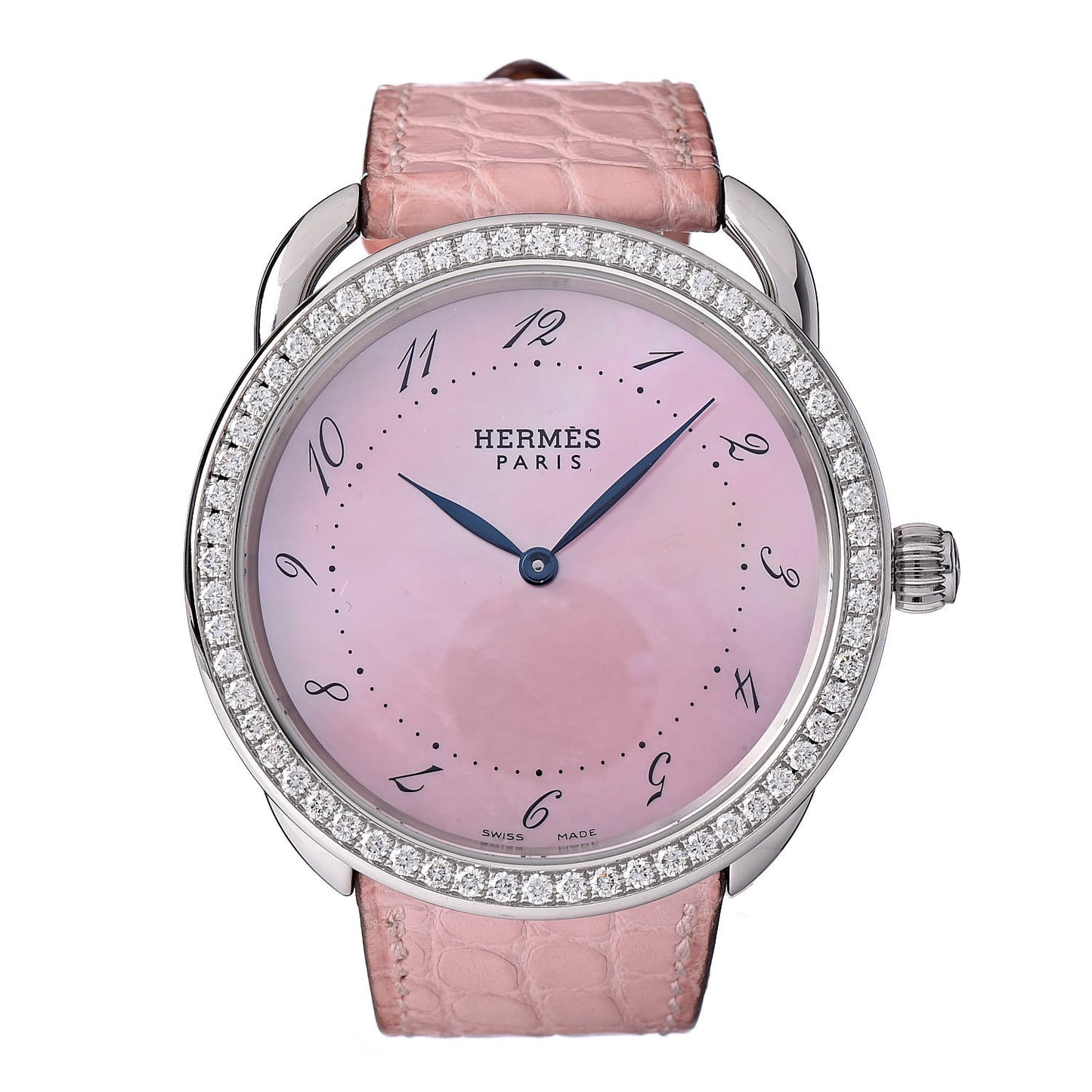Stainless Steel Alligator Diamond Bezel Pink Mother of Pearl 38mm Arceau Quartz Watch