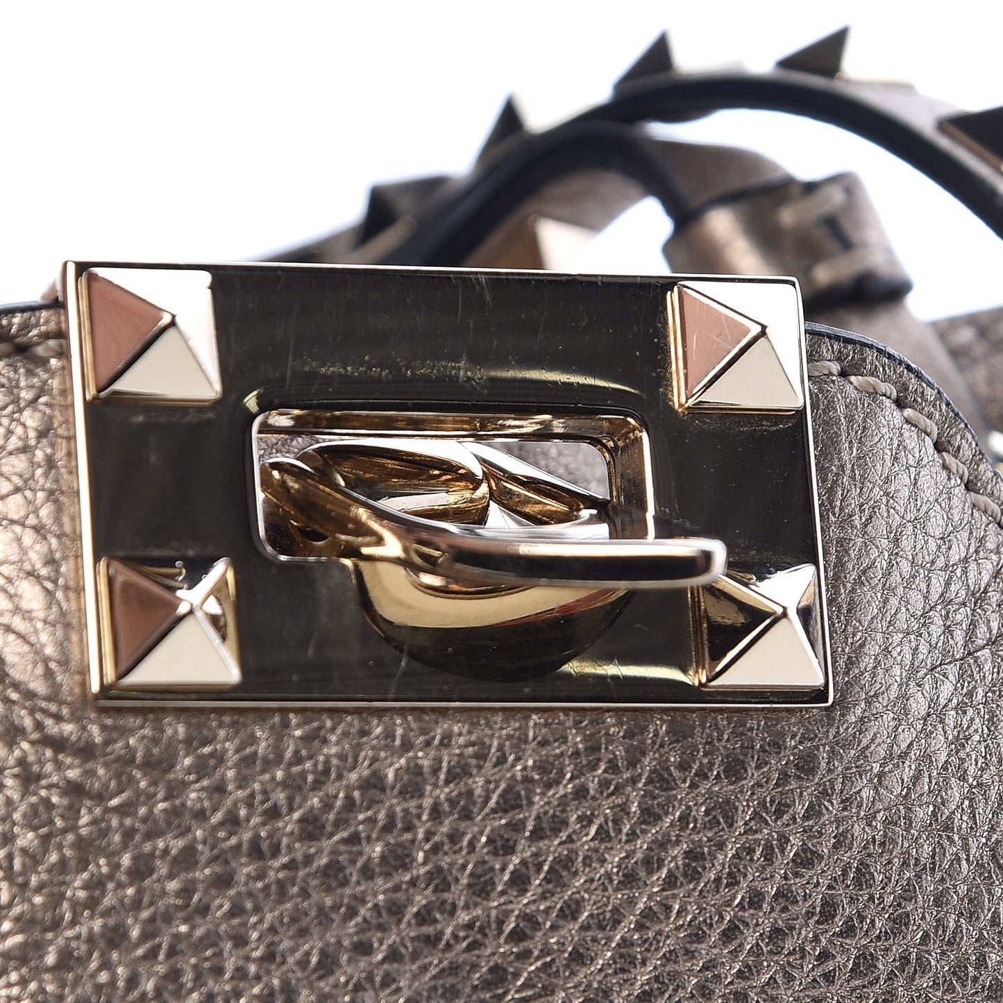 Metallic Alce Printed Calfskin Mini Rockstud Tote Sasso