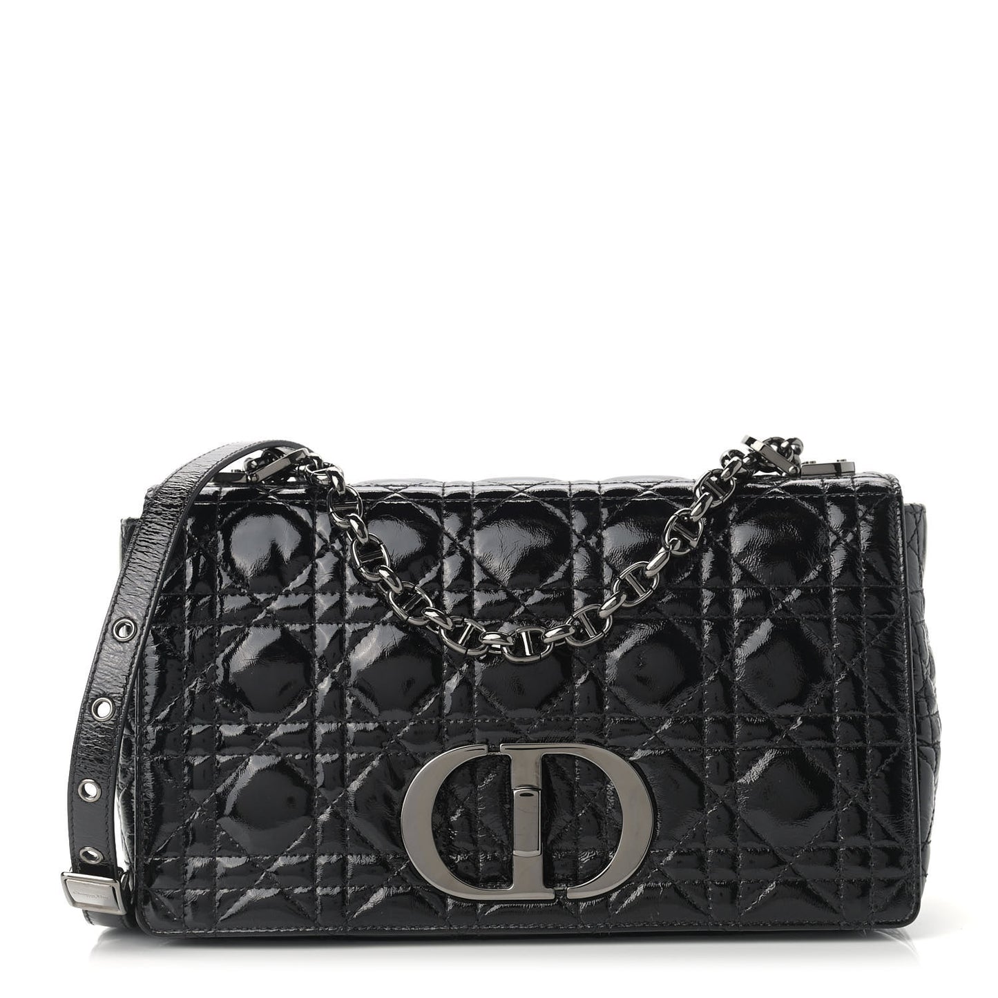 Crinkled Patent Lambskin Cannage Medium Caro Bag Black
