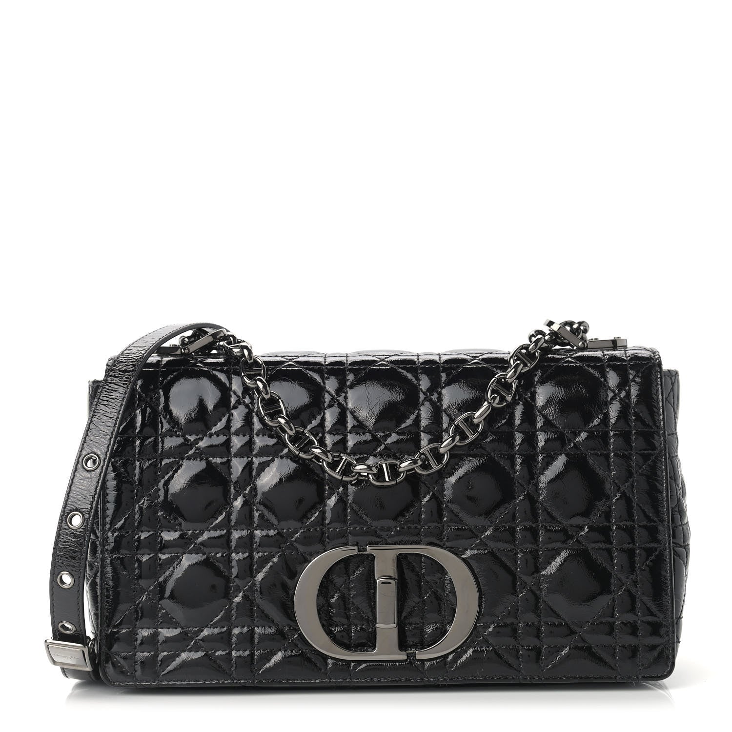 Christian Dior Crinkled Patent Lambskin Cannage Medium Caro Bag Black 1 of 9