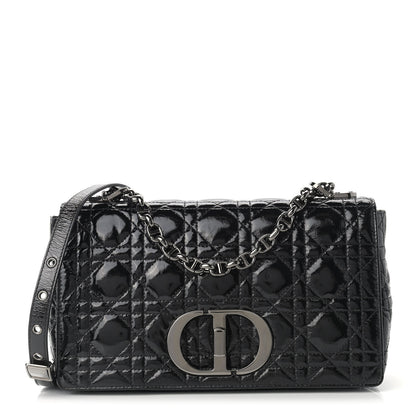 Christian Dior Crinkled Patent Lambskin Cannage Medium Caro Bag Black 1 of 9