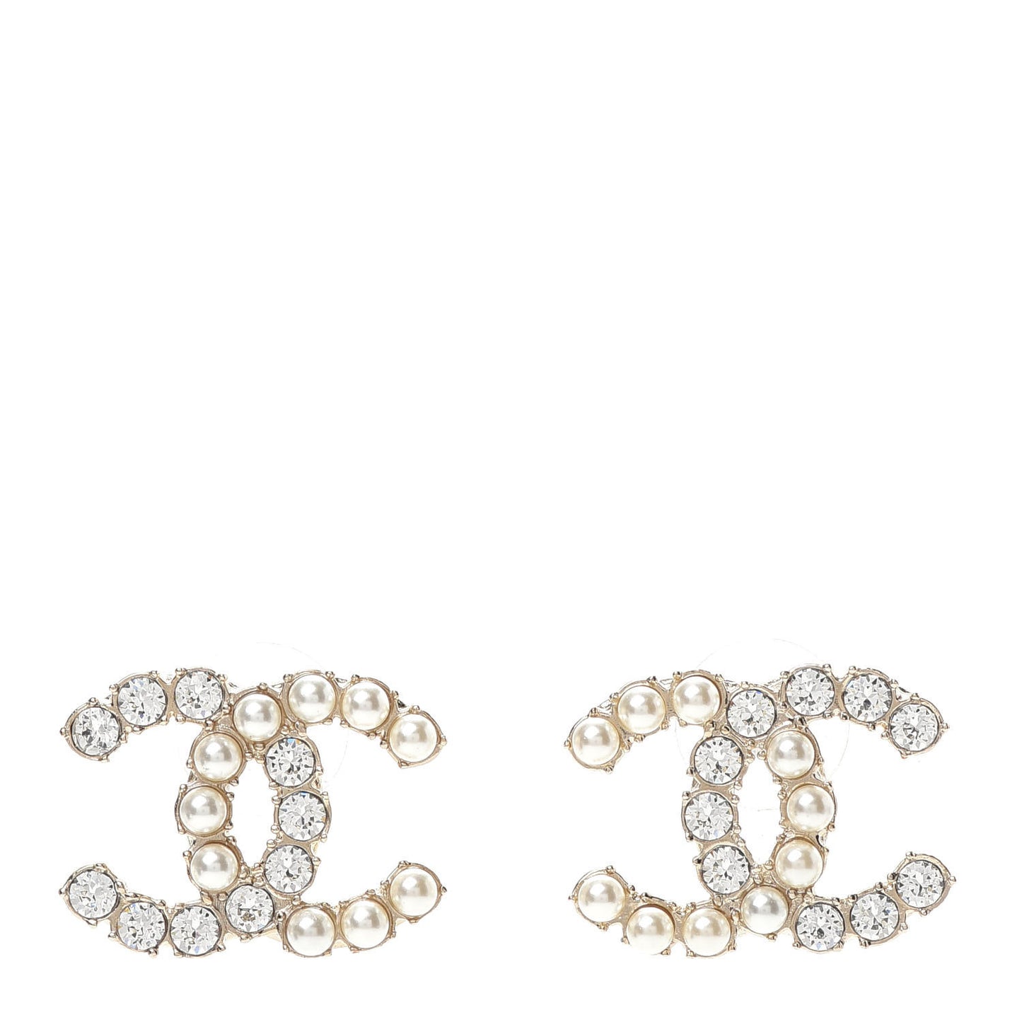 Crystal Pearl CC Dazzling Domino Earrings Gold