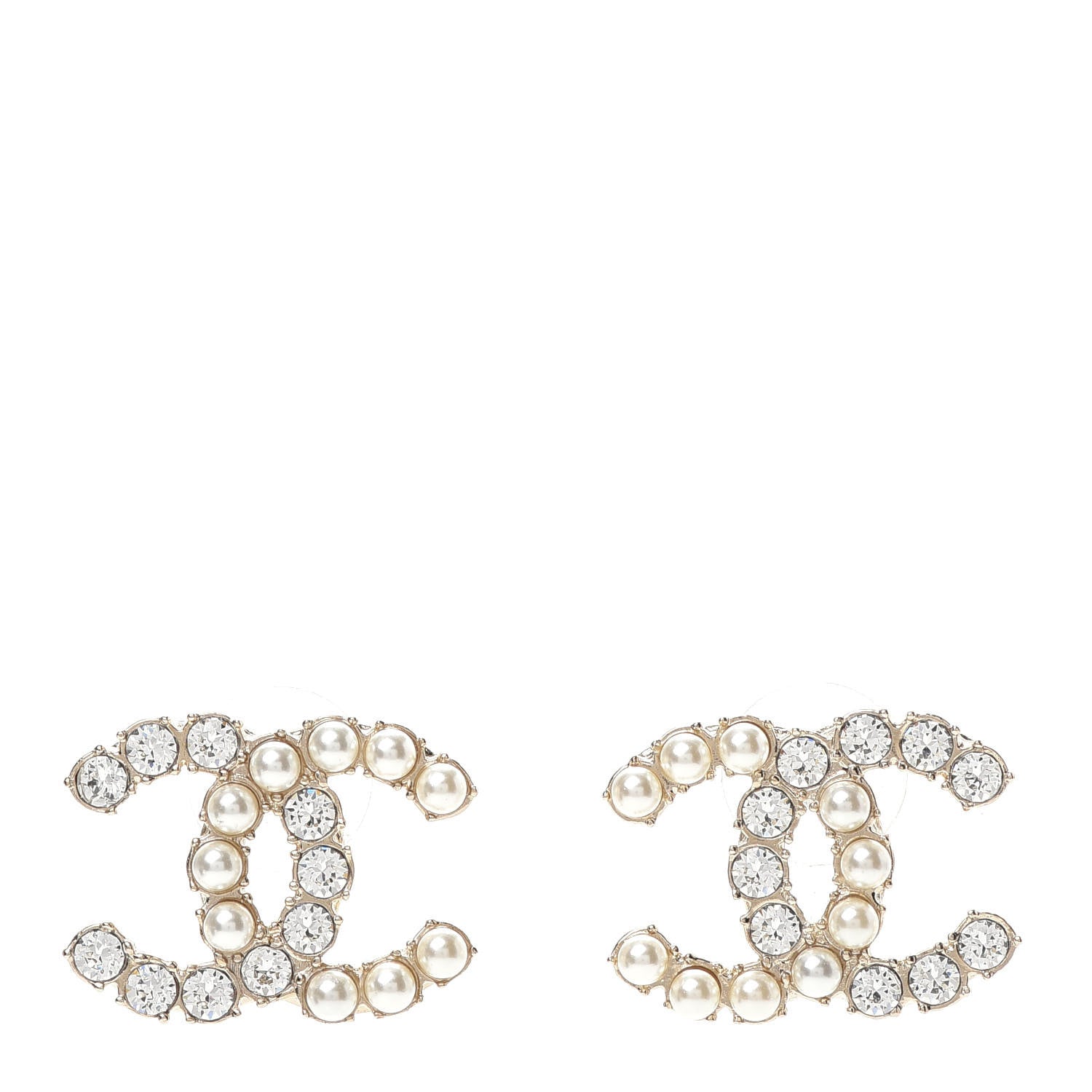 Chanel Crystal Pearl CC Dazzling Domino Earrings Gold 1 of 5