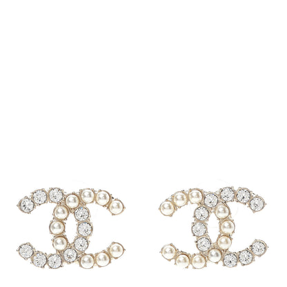 Chanel Crystal Pearl CC Dazzling Domino Earrings Gold 1 of 5
