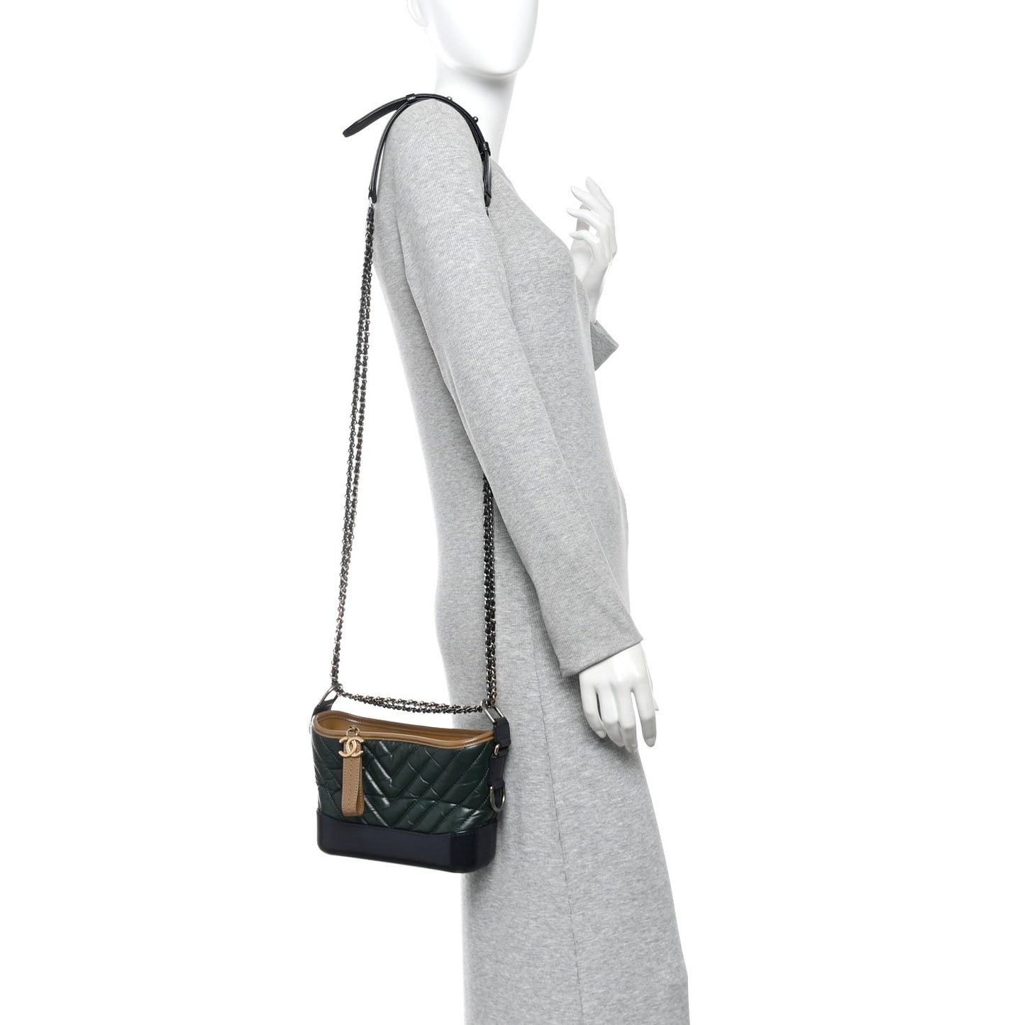 Aged Calfskin Chevron Quilted Small Gabrielle Hobo Green Black