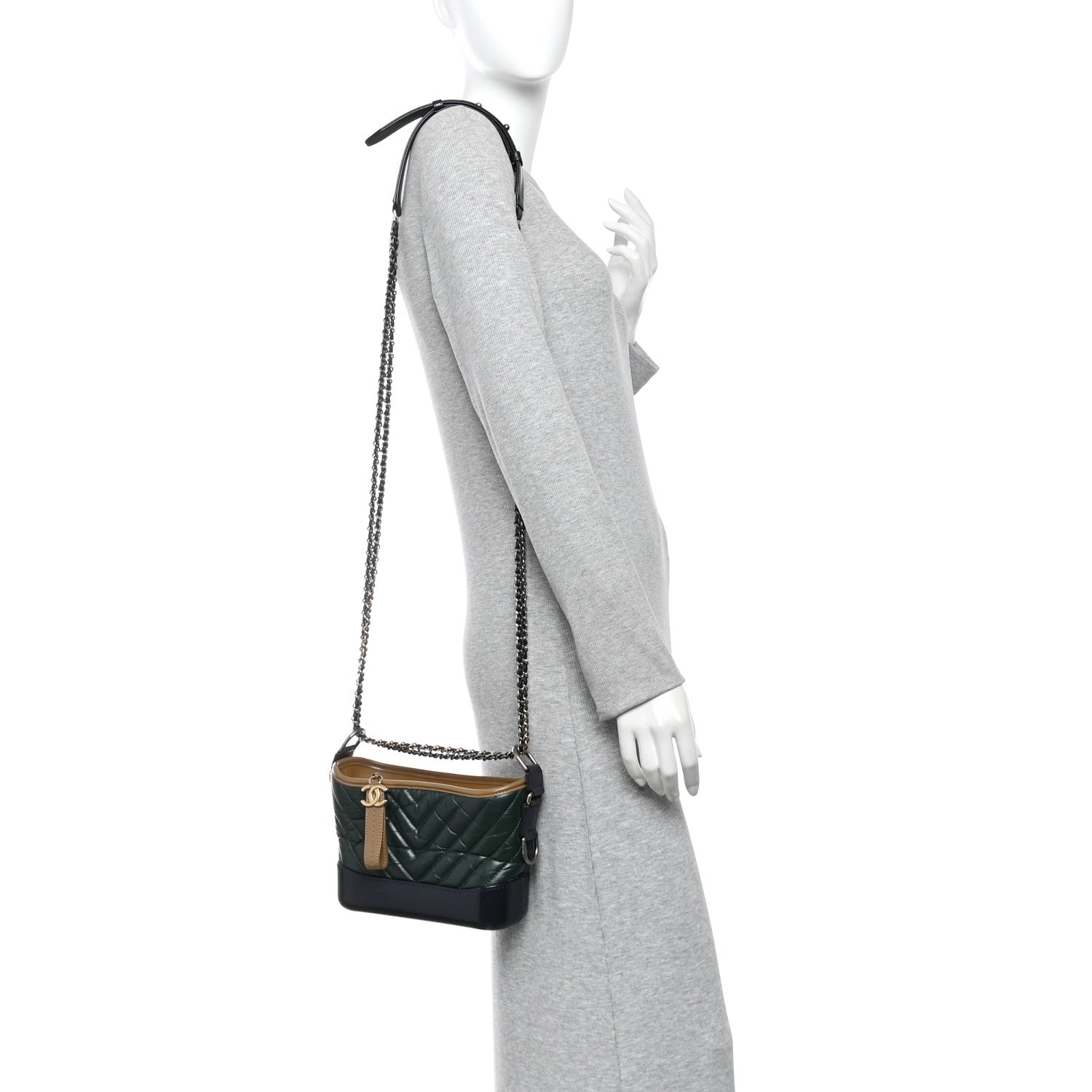 Chanel Aged Calfskin Chevron Quilted Small Gabrielle Hobo Green Black 2 of 10