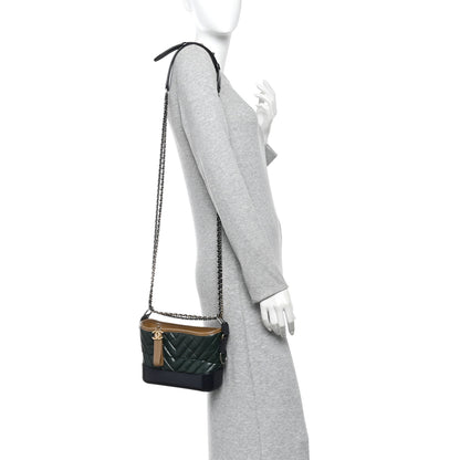 Chanel Aged Calfskin Chevron Quilted Small Gabrielle Hobo Green Black 2 of 10