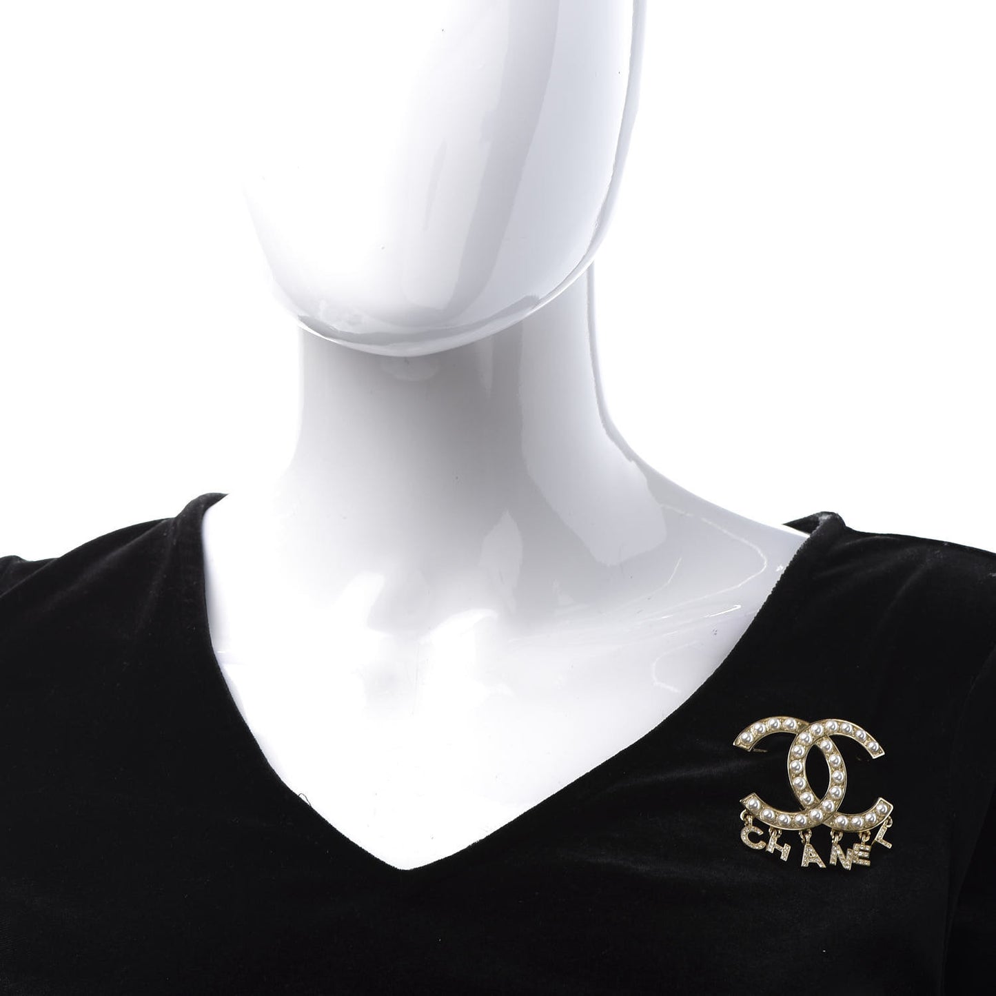 Crystal Pearl Signature Drop Brooch Gold