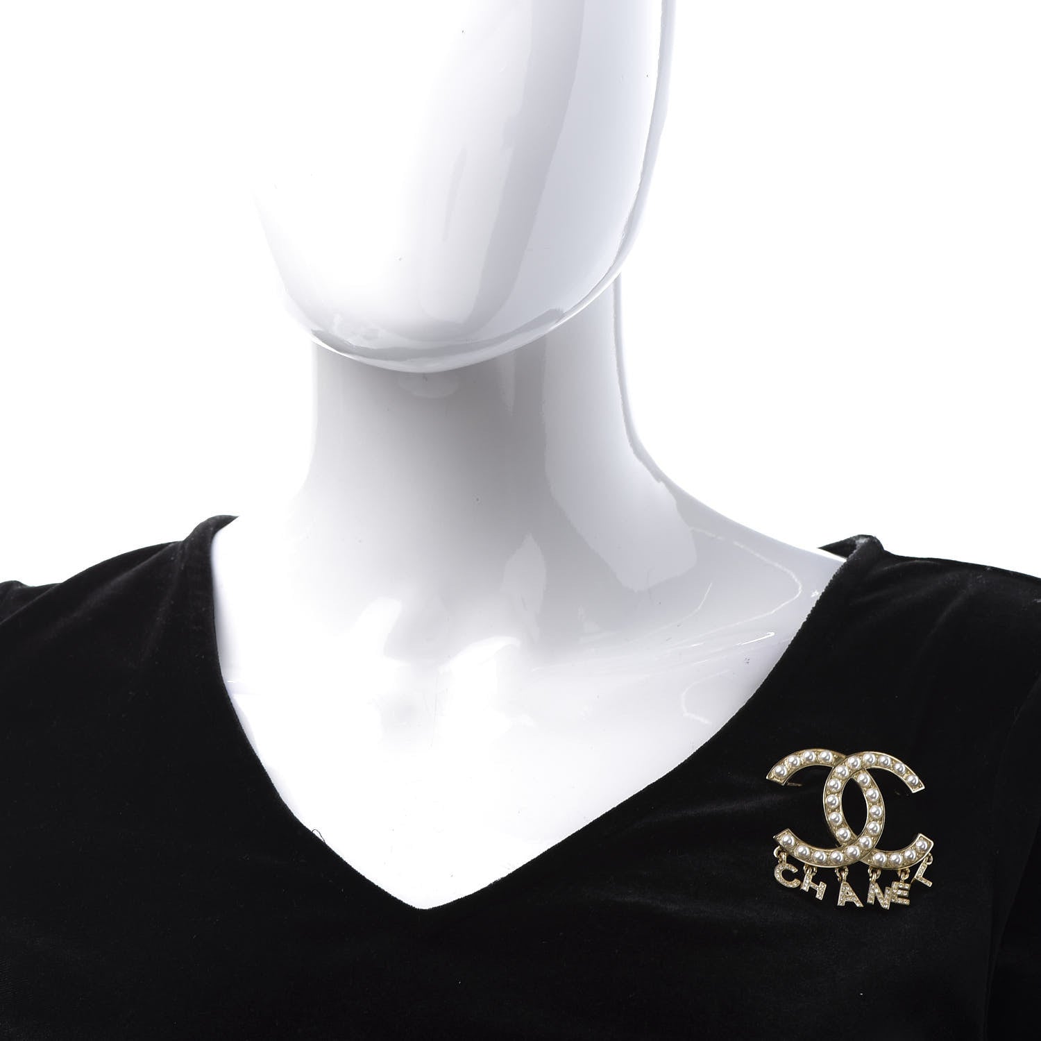 Chanel Crystal Pearl Signature Drop Brooch Gold 1 of 4