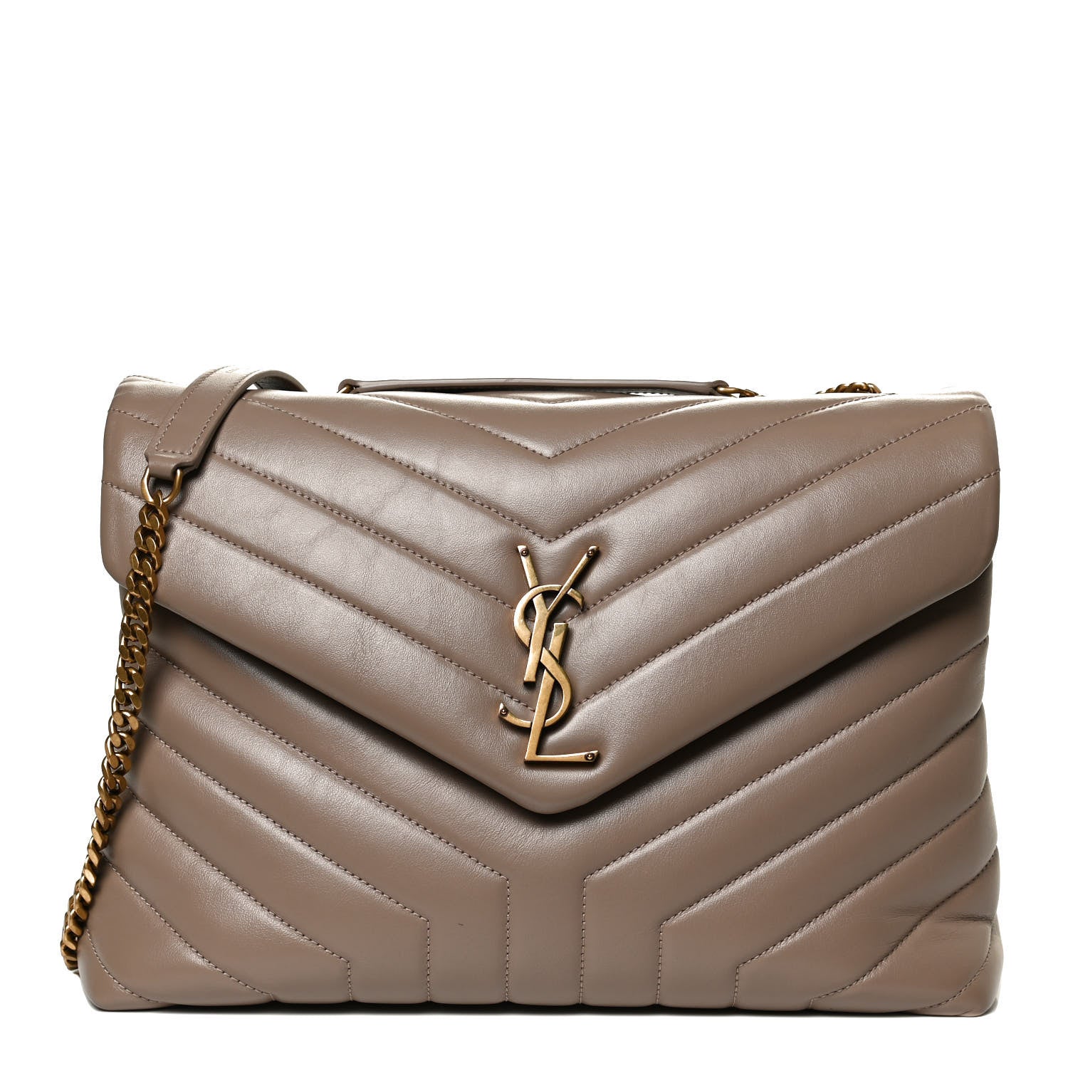 Saint Laurent Calfskin Y Quilted Monogram Medium Loulou Chain Satchel Taupe 1 of 14