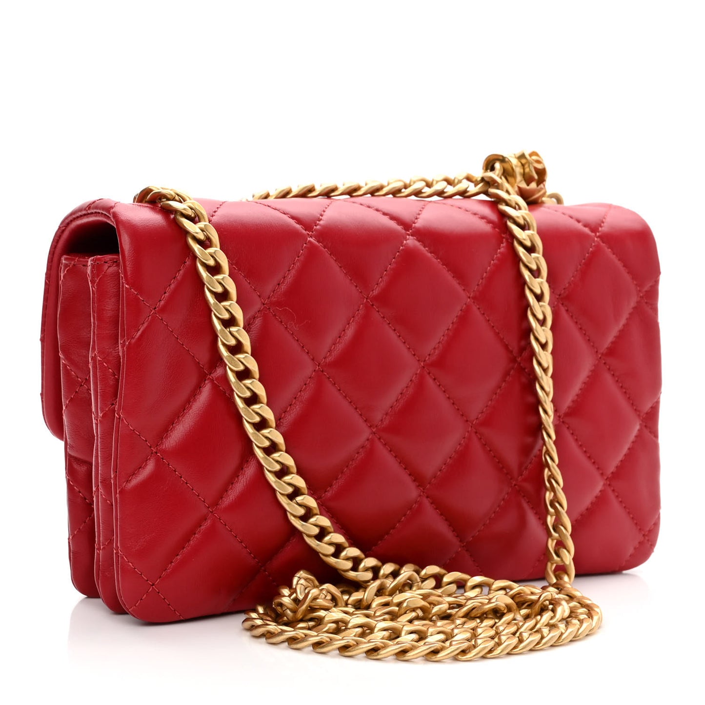 Lambskin Quilted Small Pillow Crush Flap Red