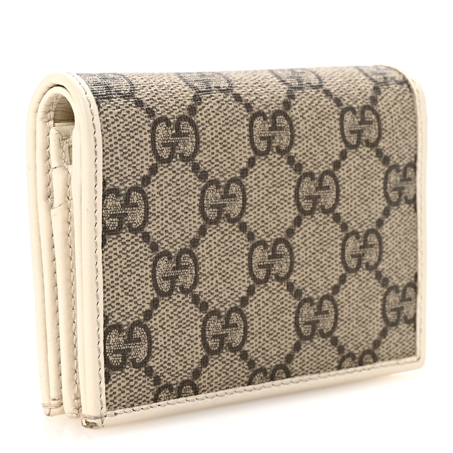 Gucci GG Supreme Monogram Azalea Calfskin Horsebit 1955 Card Case Wallet Beige Ebony Mystic White 3 of 8