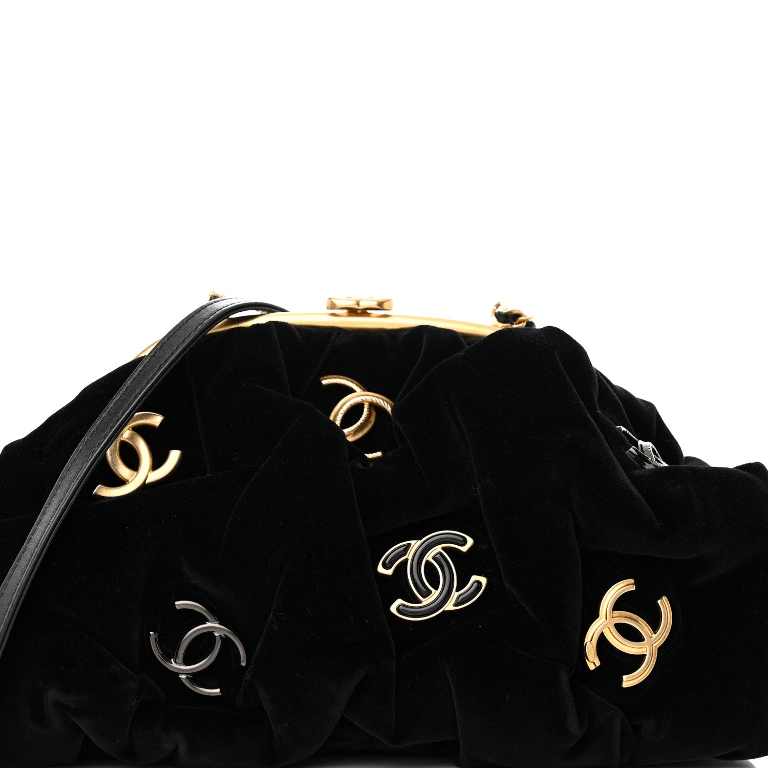 Chanel Velvet Enamel CC Kiss Lock Clutch Black 8 of 12