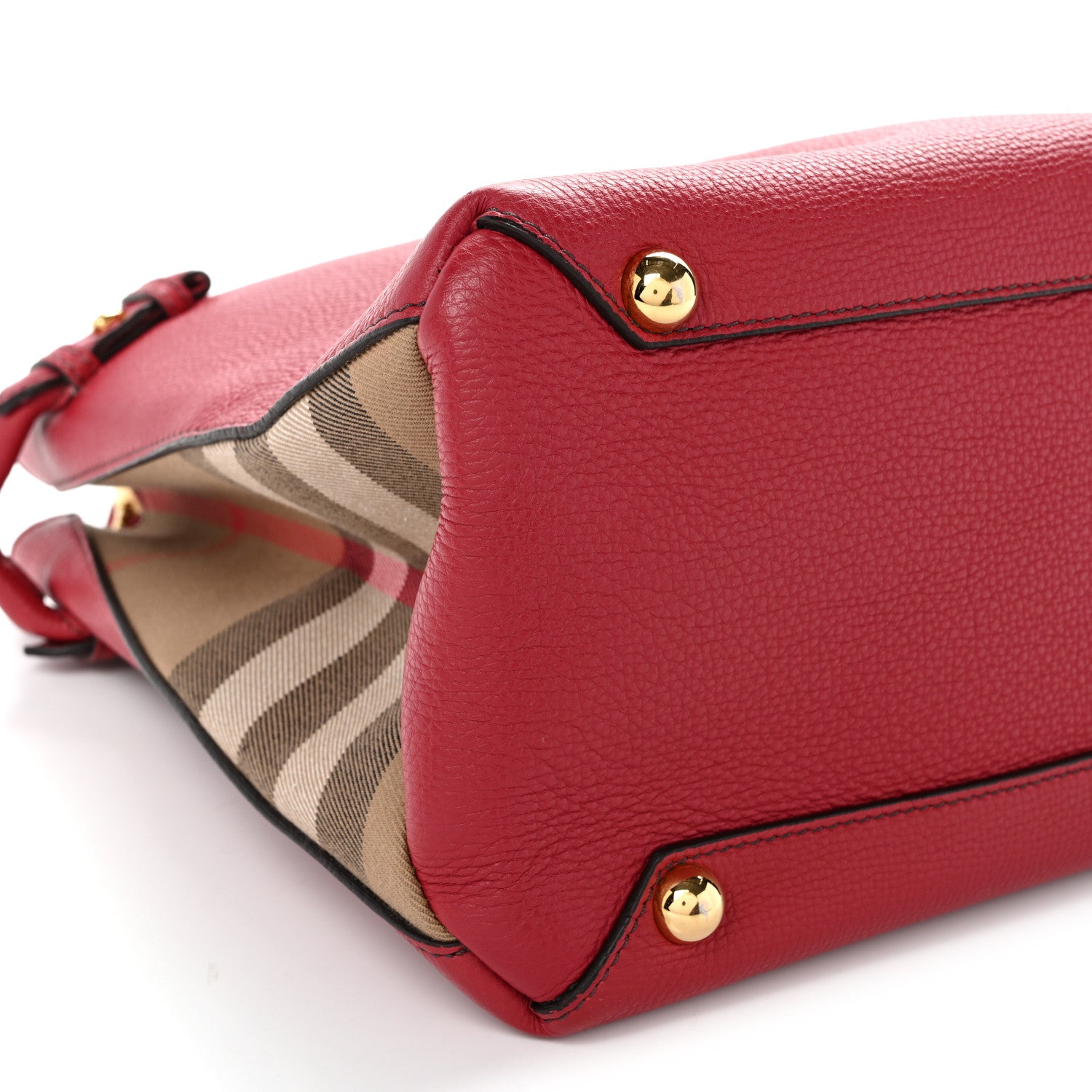 Burberry Grainy Calfskin House Check Medium Banner Tote Red 9 of 10