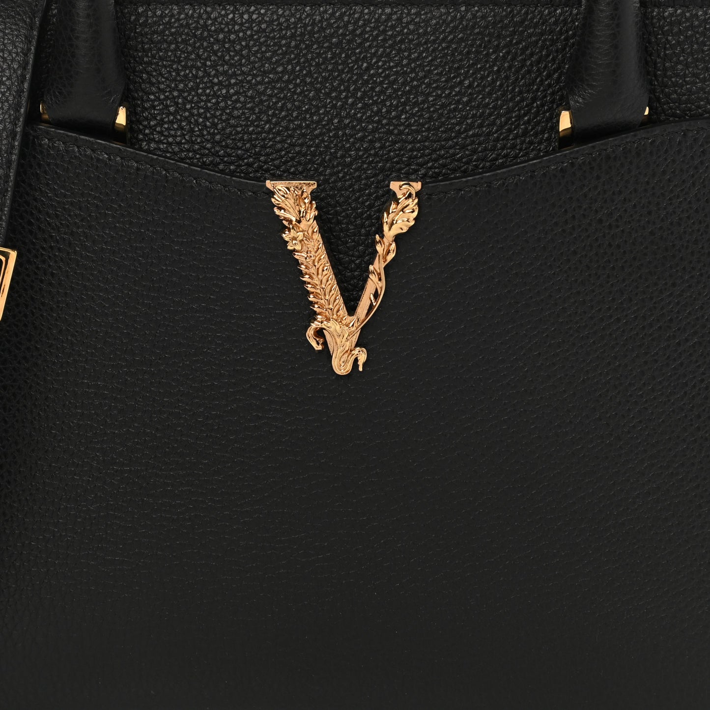 Grainy Calfskin Virtus Top Handle Tote Black