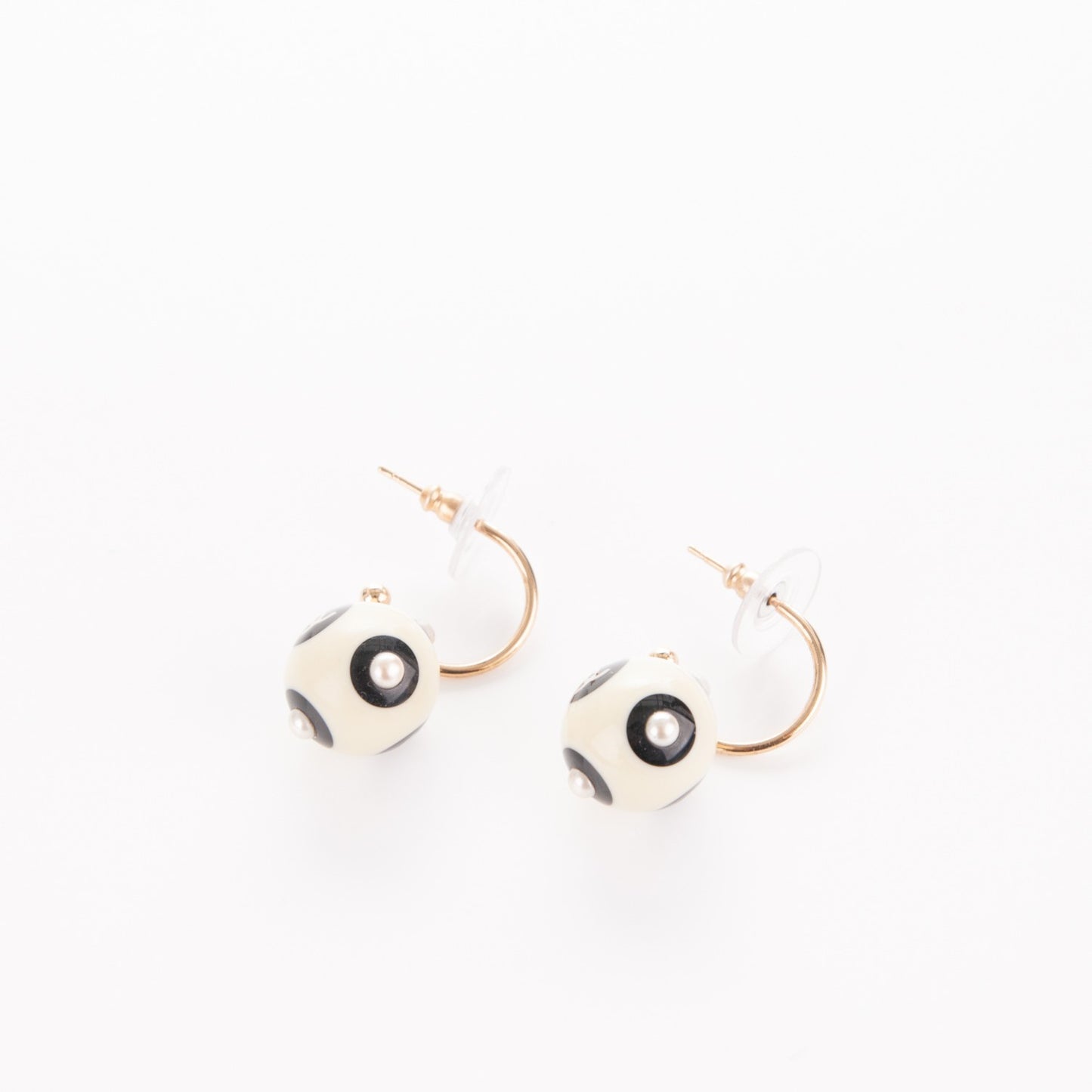Enamel Pearl CC Drop Earrings Black White