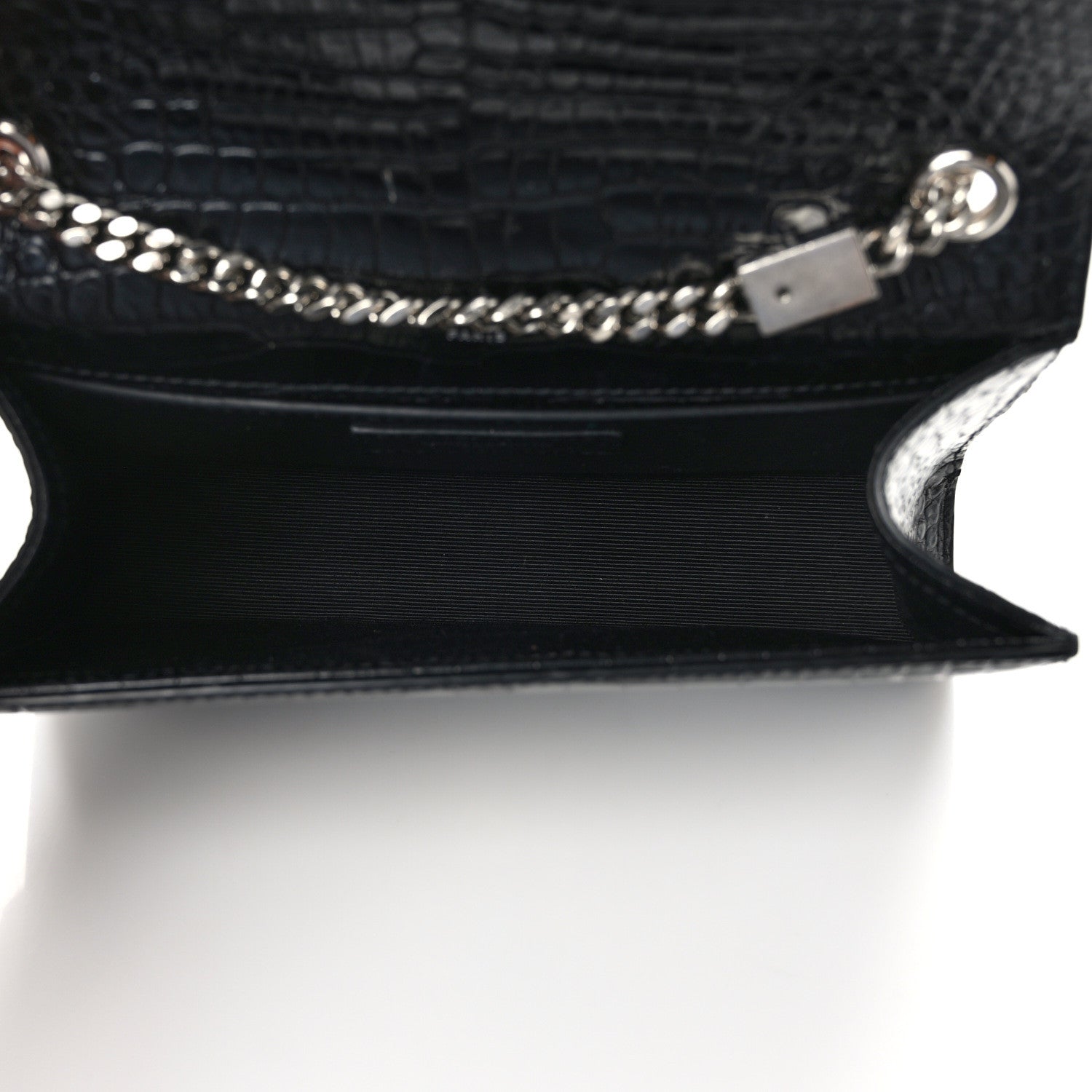 Saint Laurent SAINT LAURENT Calfskin Crocodile Embossed Small Classic Monogram Kate Tassel Satchel Black 5 of 12