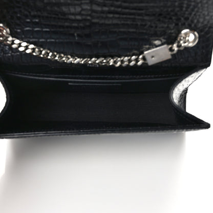 Saint Laurent SAINT LAURENT Calfskin Crocodile Embossed Small Classic Monogram Kate Tassel Satchel Black 5 of 12