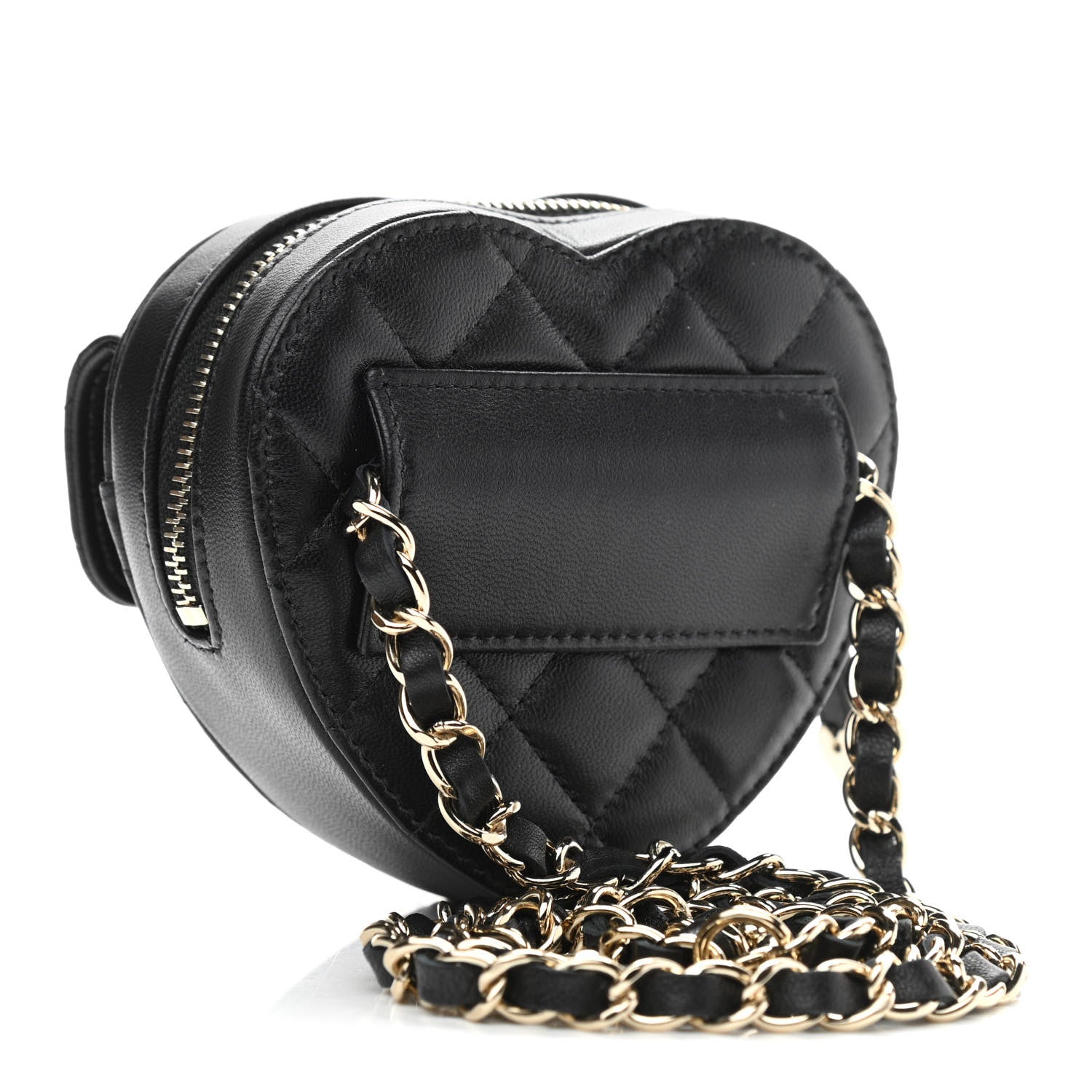 Chanel Lambskin Quilted CC In Love Heart Waist Belt Bag With Chain Black 3 of 11