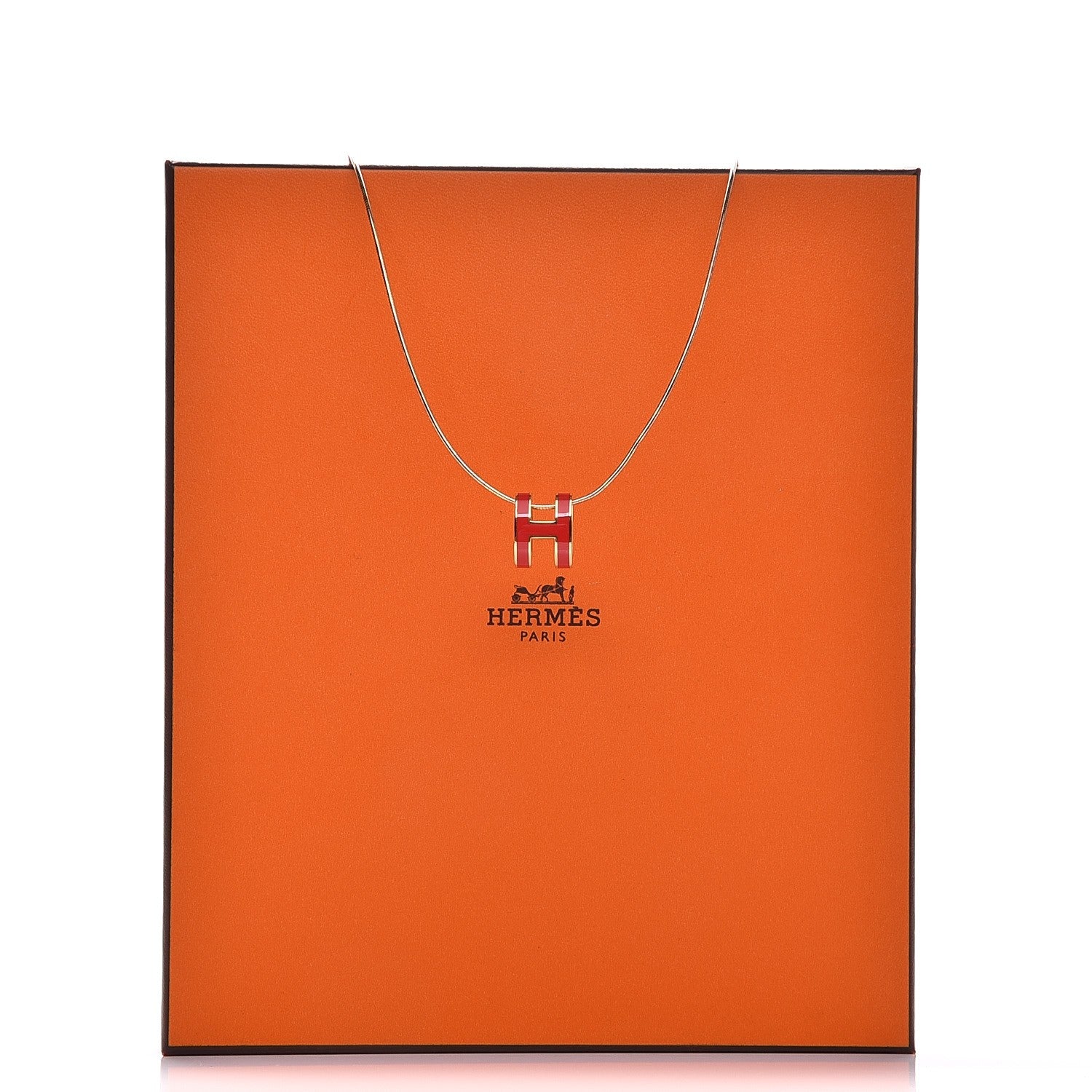 Hermes Lacquered Gold Pop H Pendant Necklace Corail 7 of 7