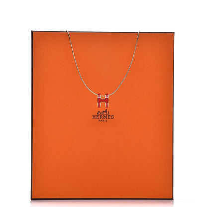 Hermes Lacquered Gold Pop H Pendant Necklace Corail 7 of 7