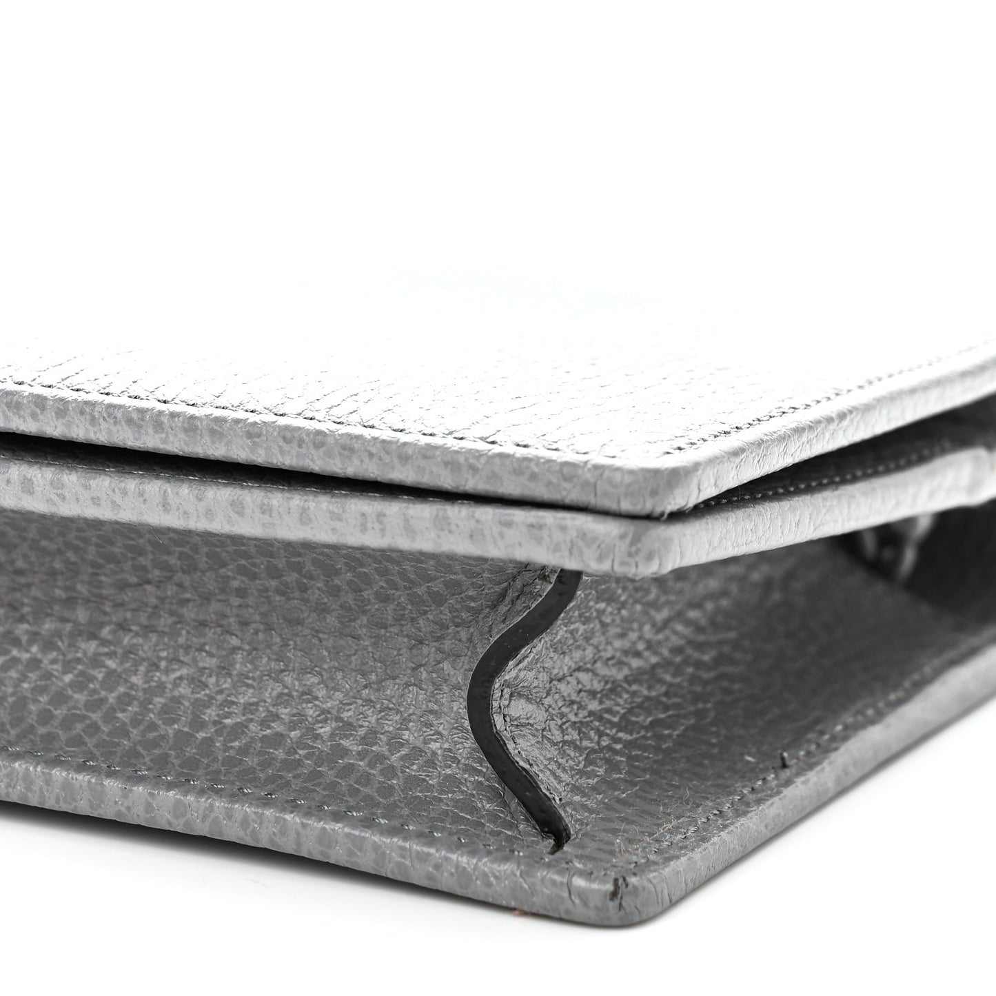 Dollar Calfskin Enamel Monochrome Mini GG Marmont Chain Wallet Deep Grey