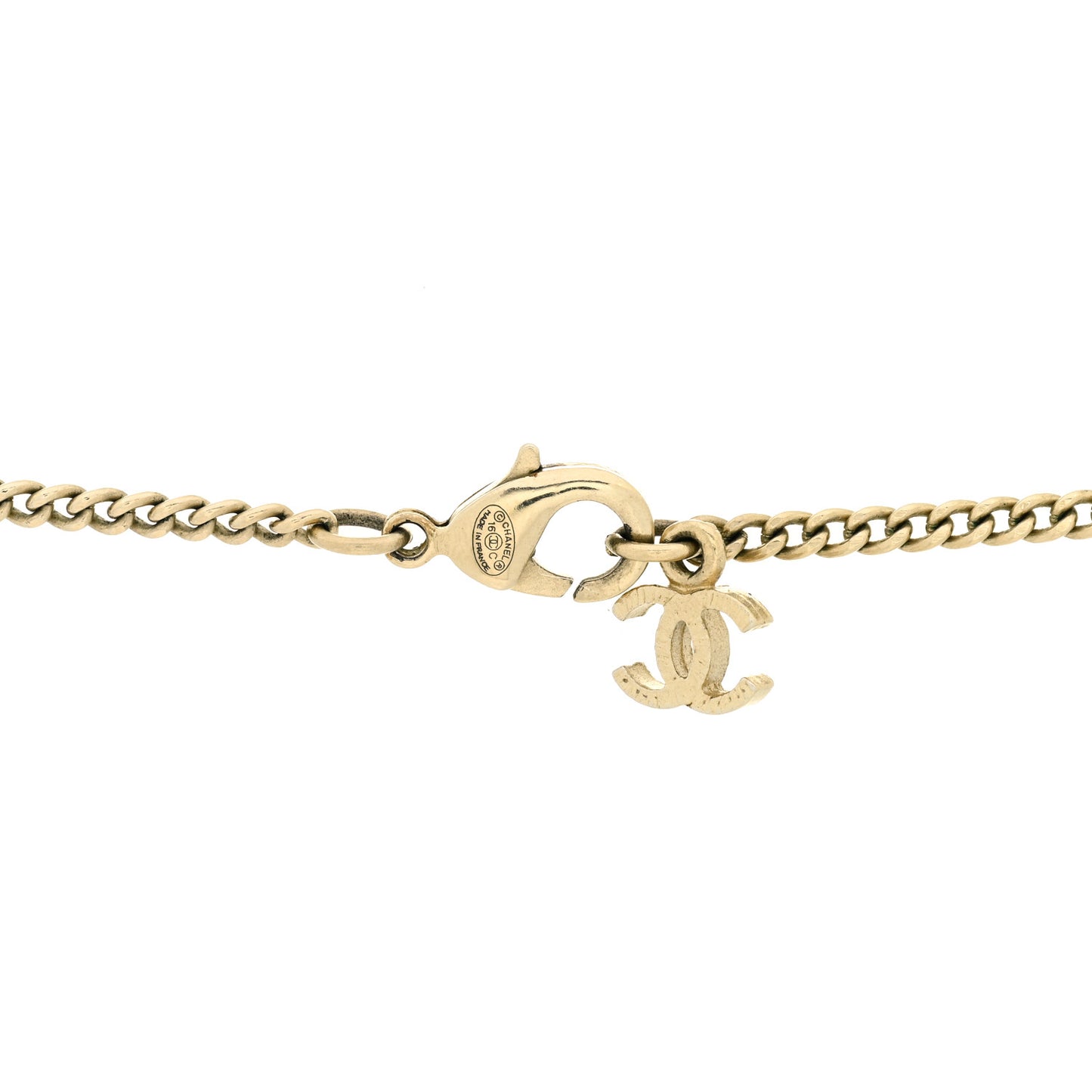 Metal Crystal Baguette CC Pendant Necklace Gold