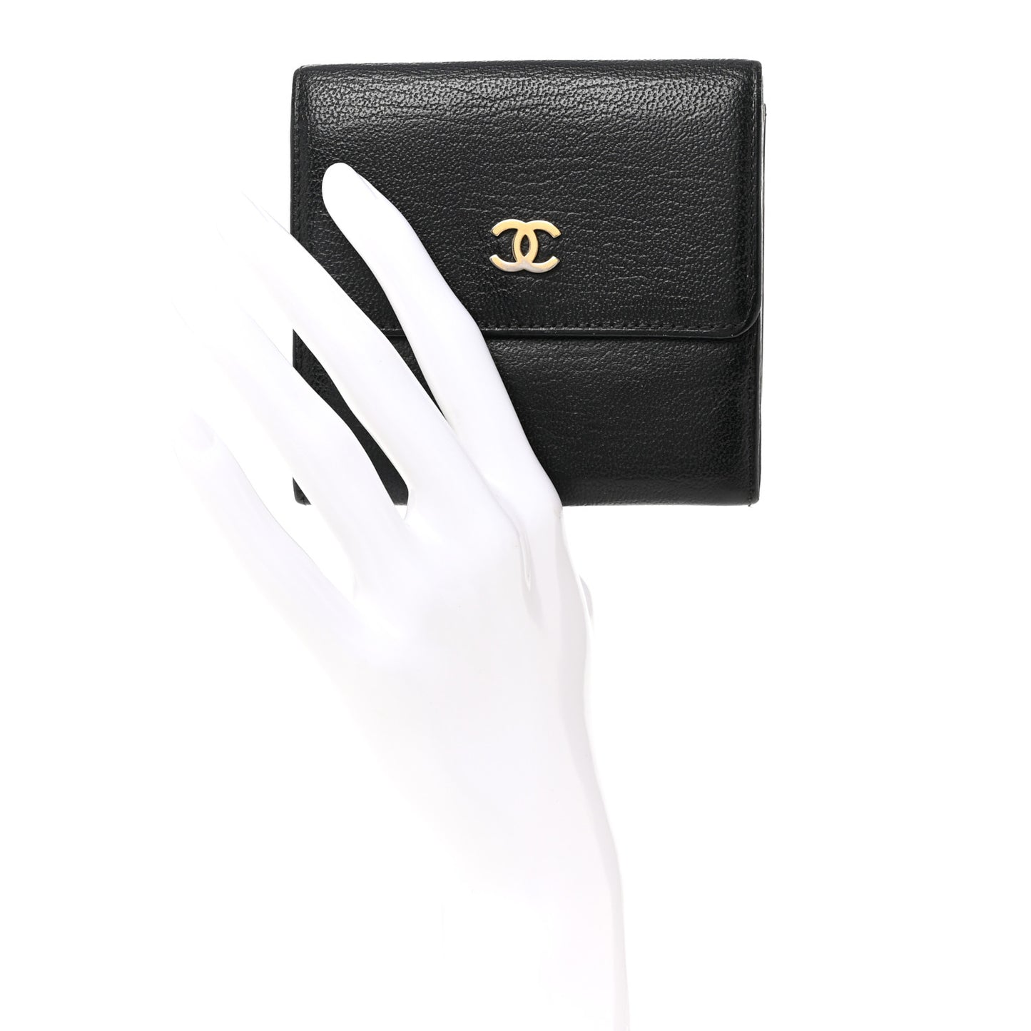 Goatskin Compact CC Flap Wallet Black