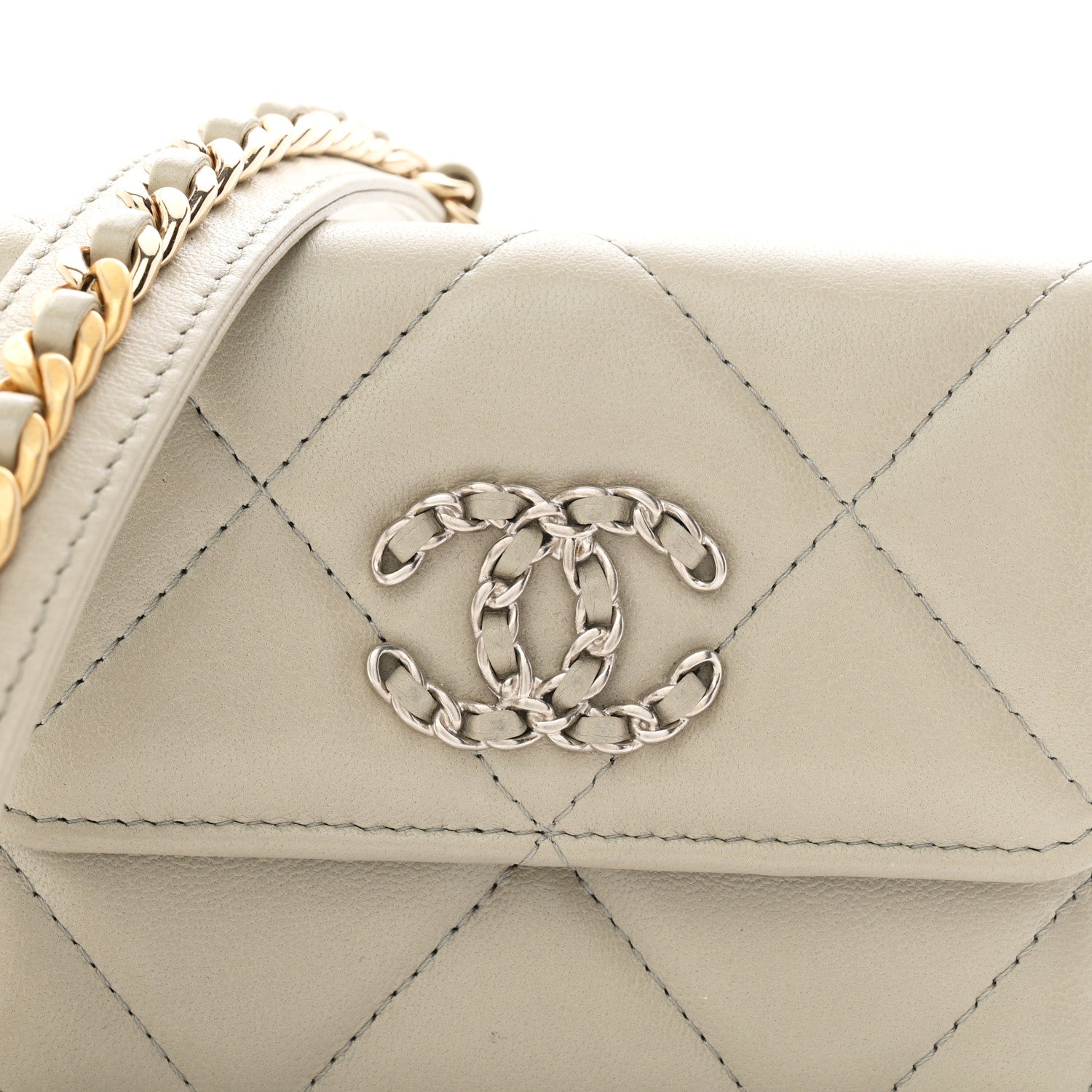 Chanel Lambskin Quilted Chanel 19 Flap Coin Purse With Chain Grey 9 of 12