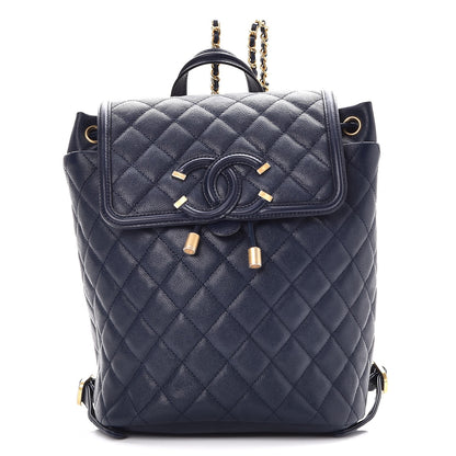 Chanel Caviar Quilted Filigree Backpack Navy 1 of 9