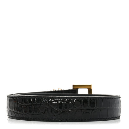 Saint Laurent Calfskin Crocodile Embossed Monogram Square Buckle Belt 70 28 Black 2 of 5