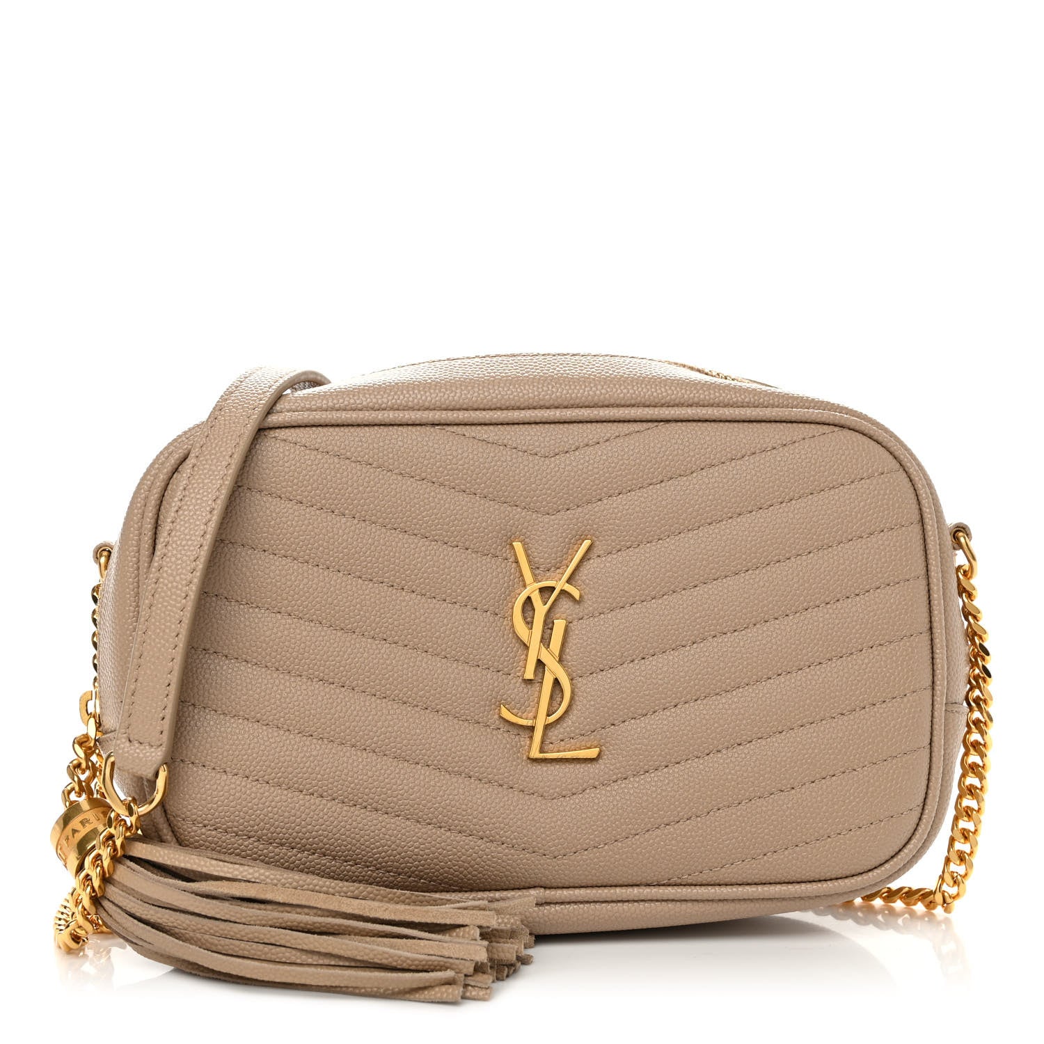 Saint Laurent Grain De Poudre Matelasse Monogram Mini Lou Camera Bag Dark Beige 1 of 11