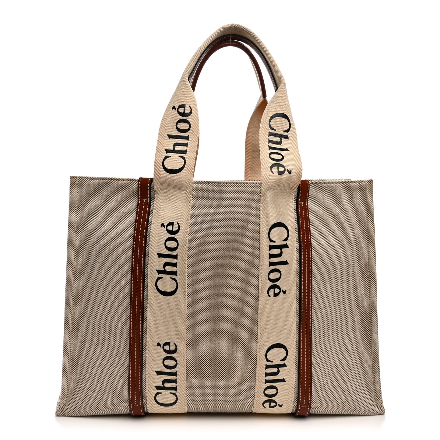 Cotton Calfskin Large Woody Ribbon Tote White Brown