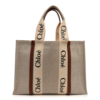 Chloe Cotton Calfskin Large Woody Ribbon Tote White Brown 1 of 10