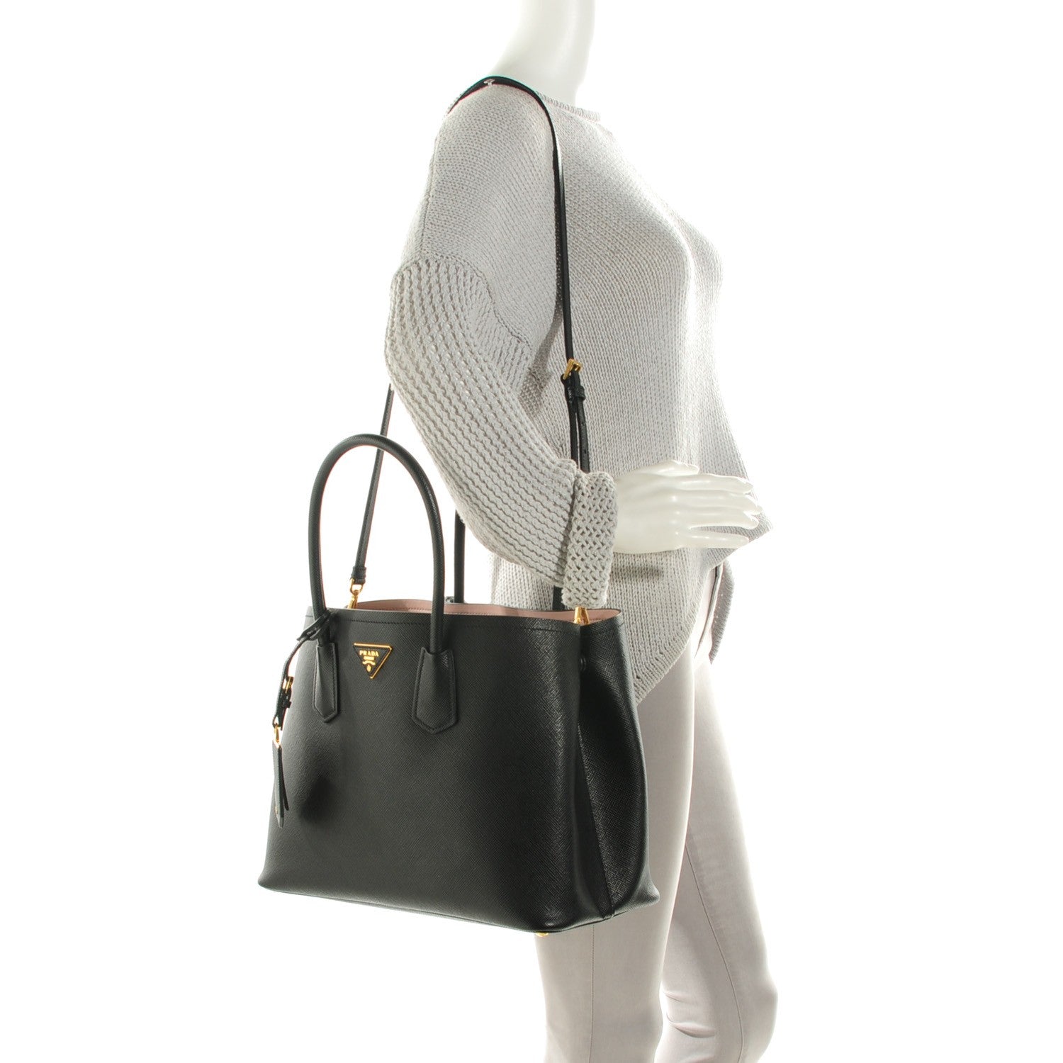 Prada Saffiano Cuir Large Double Bag Black Mughetto 2 of 8