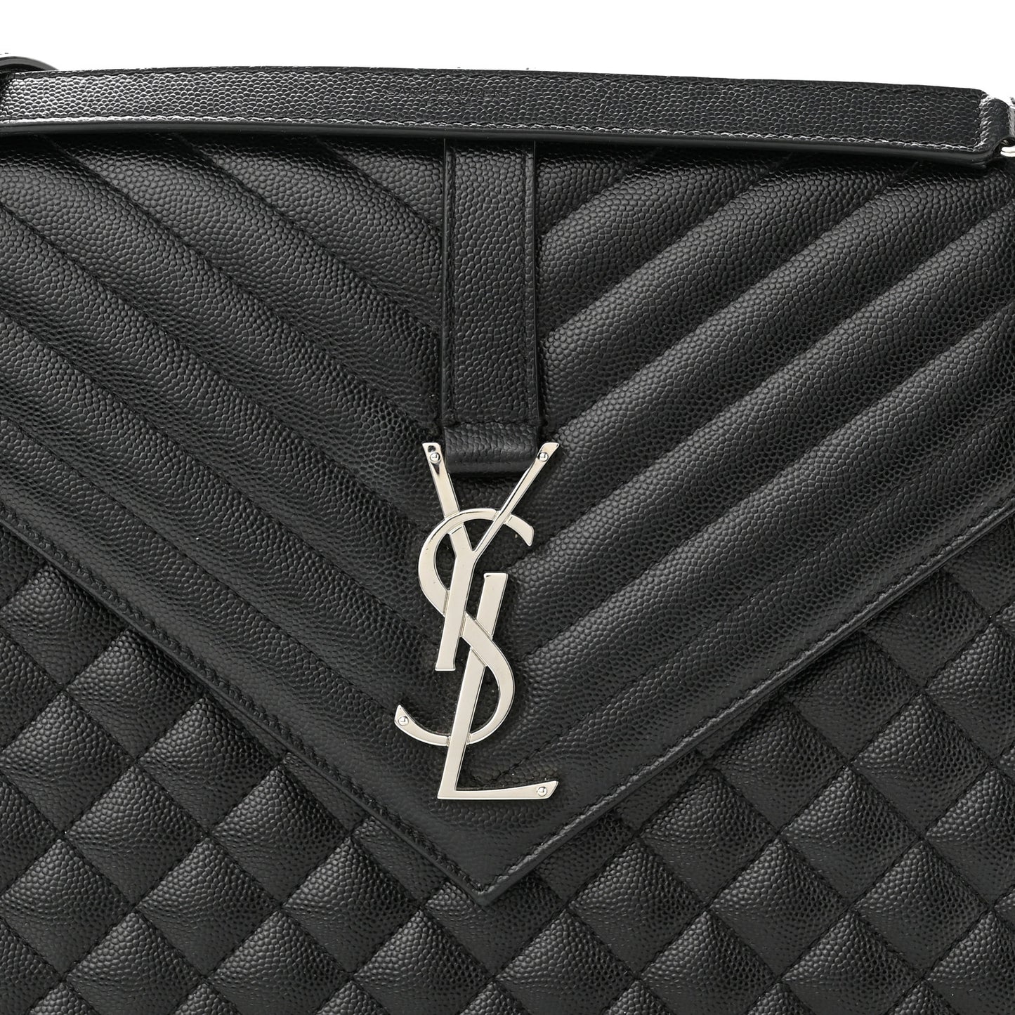 Grain De Poudre Textured Mixed Matelasse Large Triquilt Monogram Satchel Black