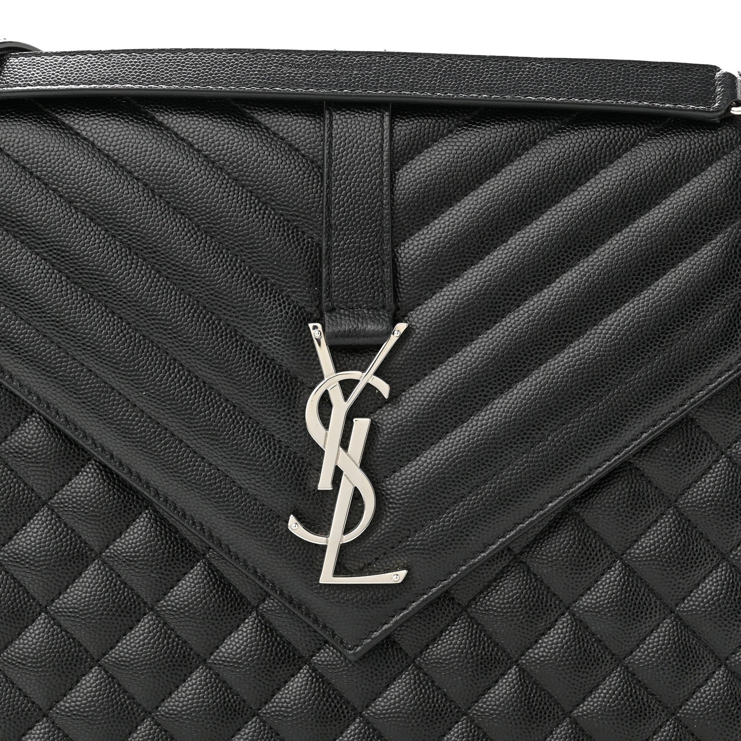 Saint Laurent Grain De Poudre Textured Mixed Matelasse Large Triquilt Monogram Satchel Black 6 of 8