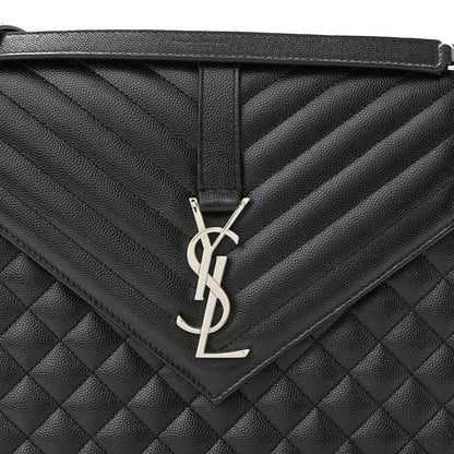 Saint Laurent Grain De Poudre Textured Mixed Matelasse Large Triquilt Monogram Satchel Black 6 of 8